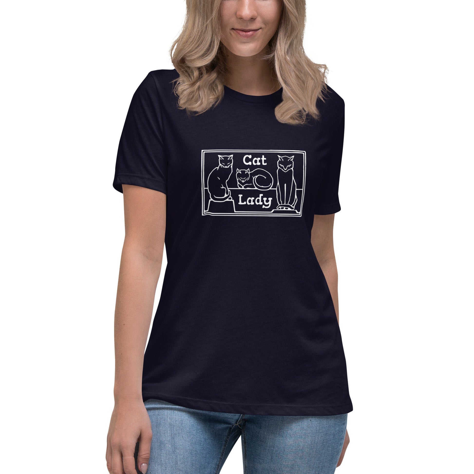 Cat Lady - Women's Relaxed T-Shirt with cats - dark shirt version