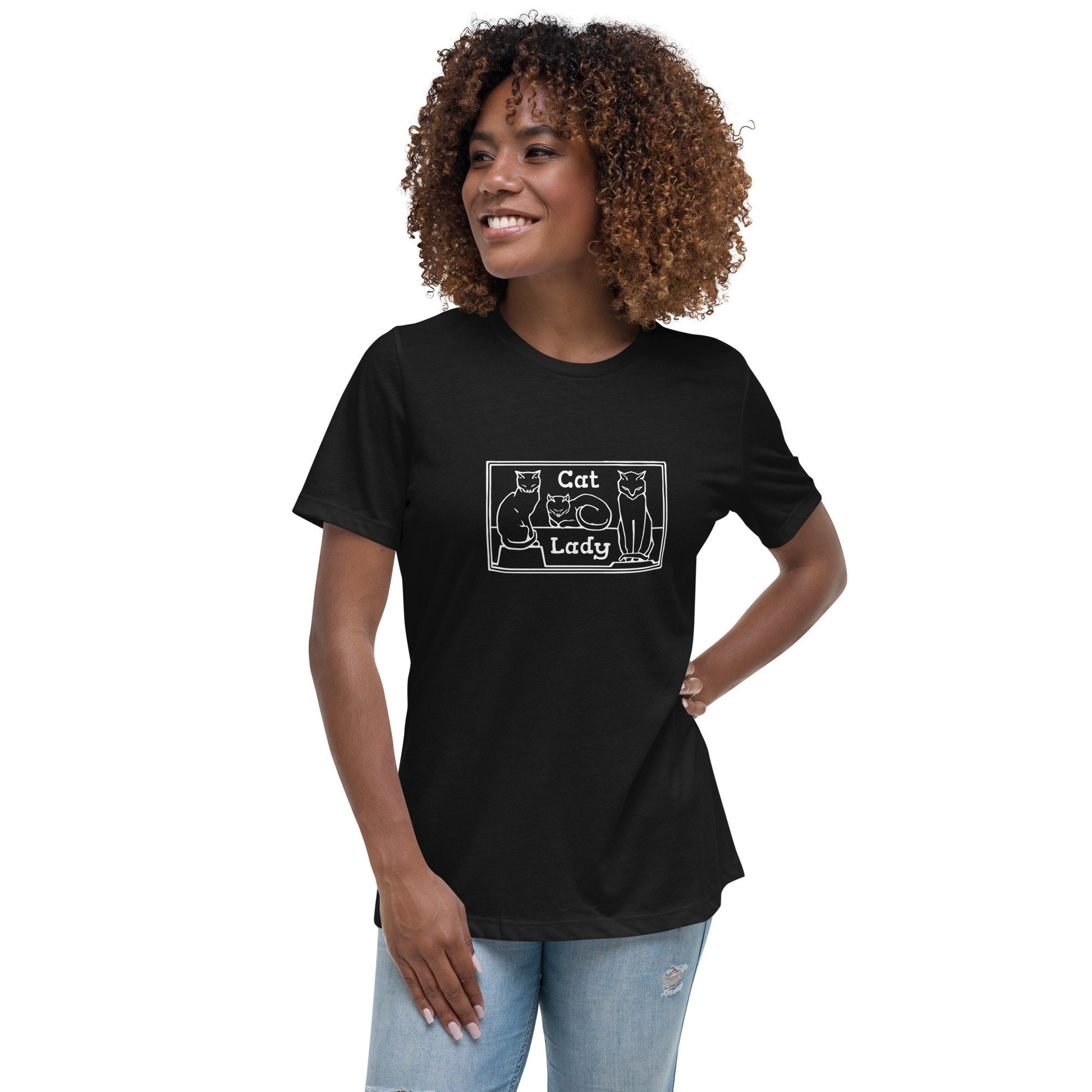 Cat Lady - Women's Relaxed T-Shirt with cats - dark shirt version
