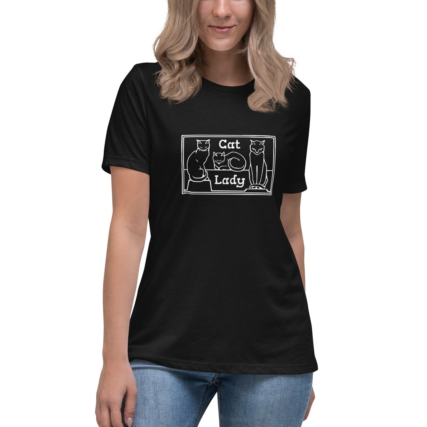 Cat Lady - Women's Relaxed T-Shirt with cats - dark shirt version