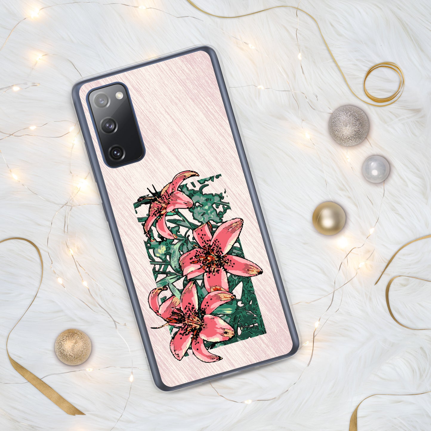 Pink Lilies Samsung Case for S20, S21, S22 models - Original Floral Design