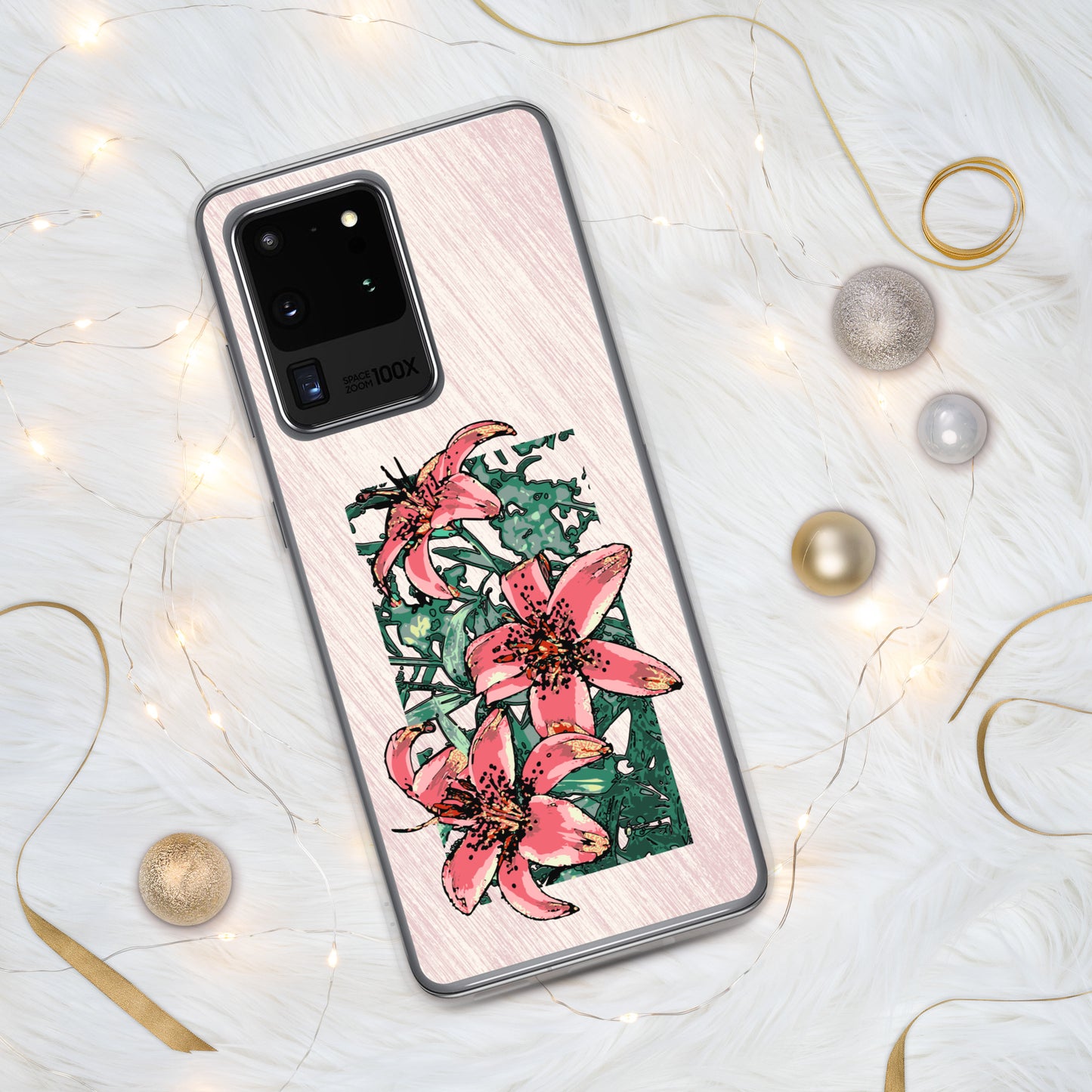 Pink Lilies Samsung Case for S20, S21, S22 models - Original Floral Design