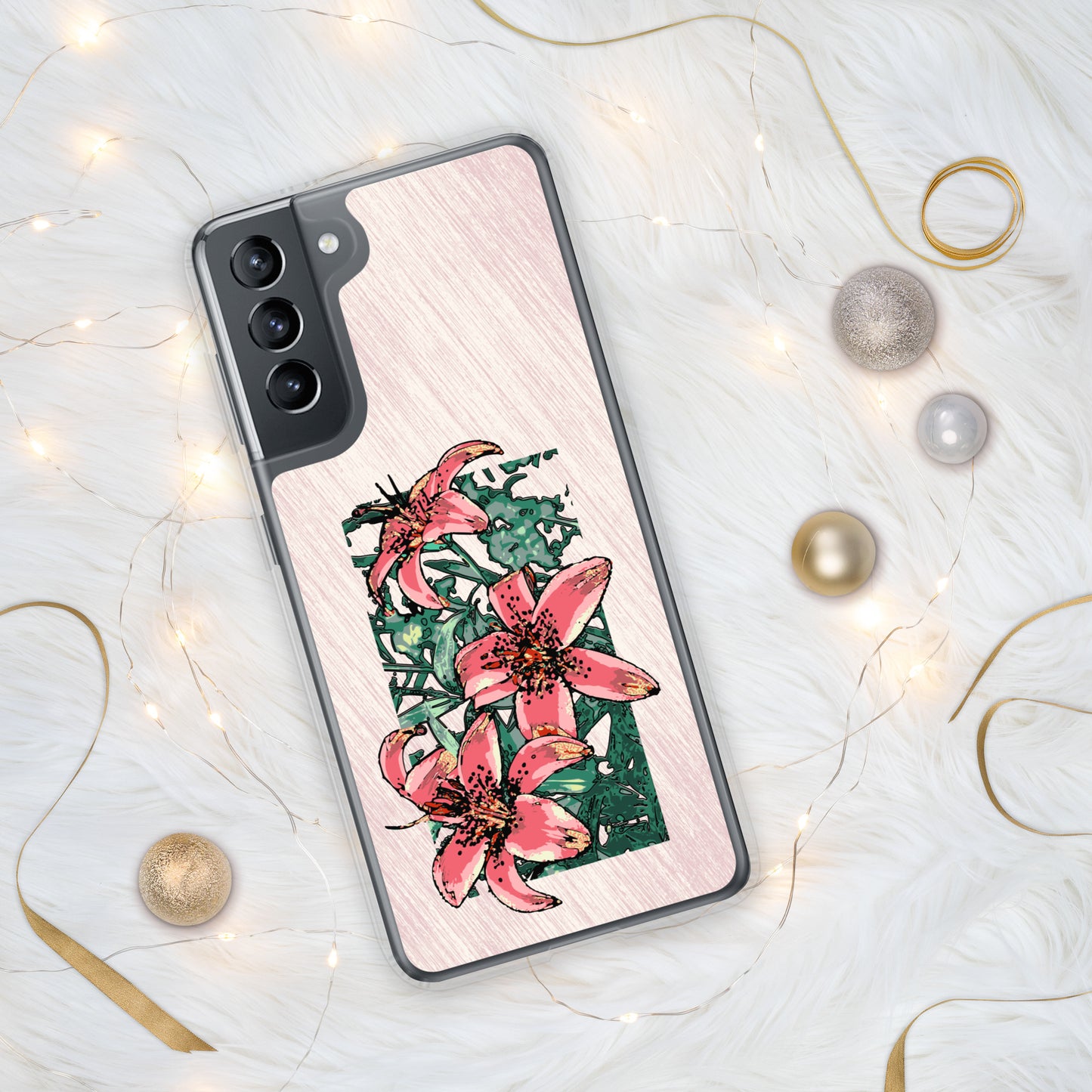 Pink Lilies Samsung Case for S20, S21, S22 models - Original Floral Design