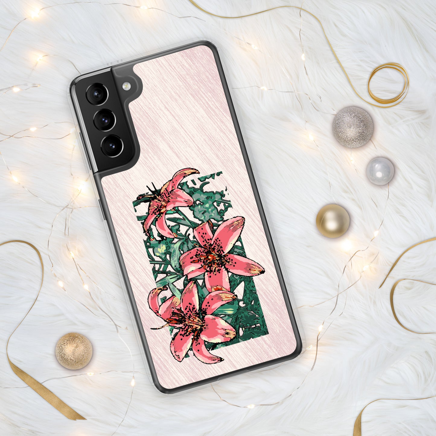 Pink Lilies Samsung Case for S20, S21, S22 models - Original Floral Design