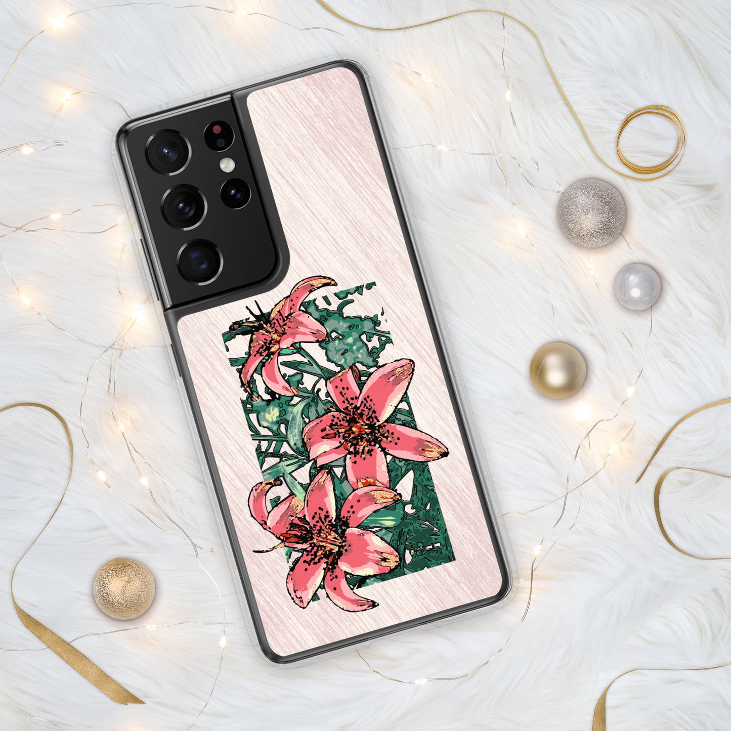 Pink Lilies Samsung Case for S20, S21, S22 models - Original Floral Design