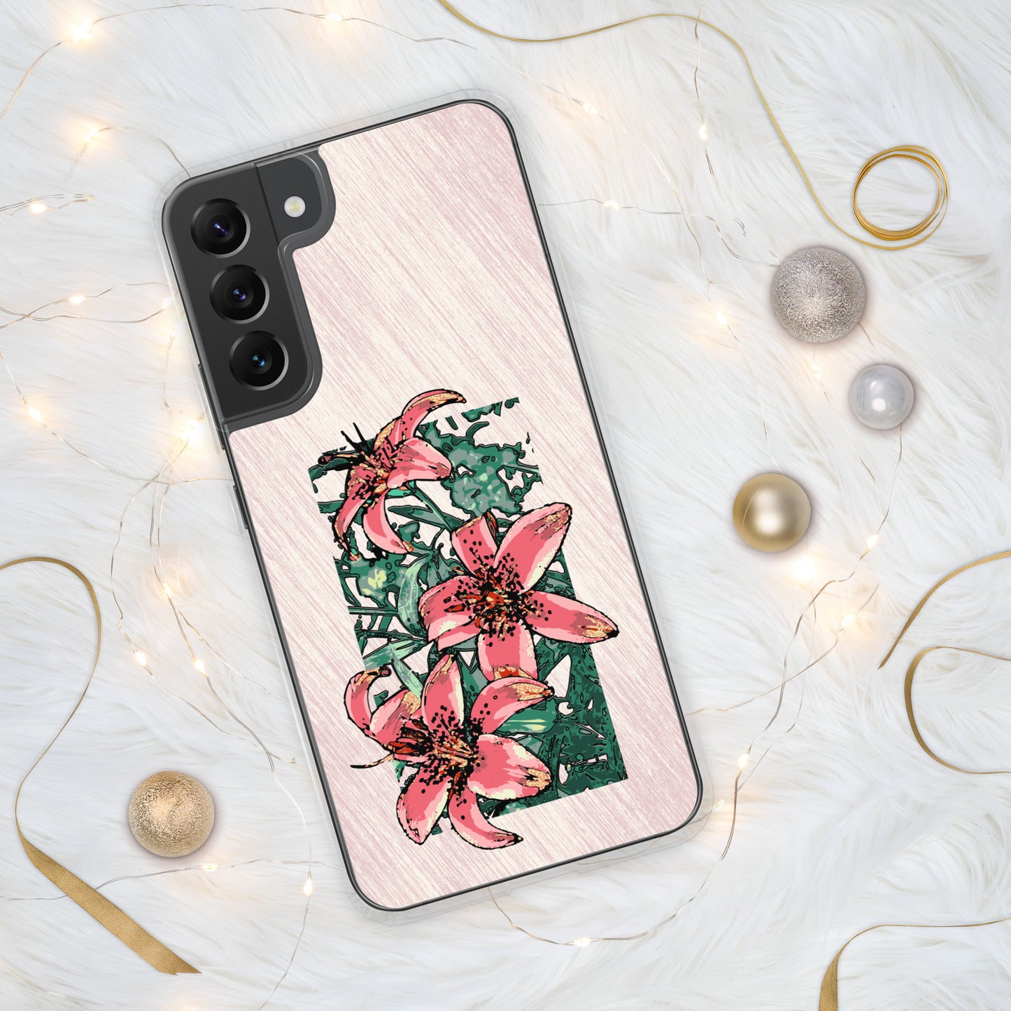Pink Lilies Samsung Case for S20, S21, S22 models - Original Floral Design