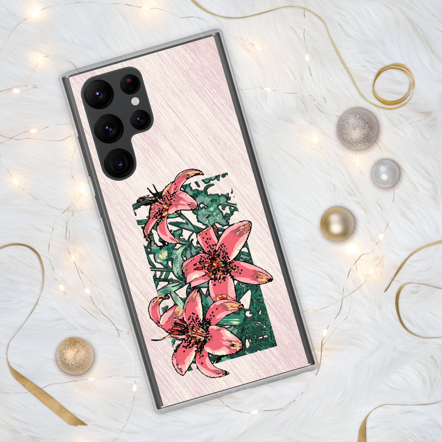 Pink Lilies Samsung Case for S20, S21, S22 models - Original Floral Design