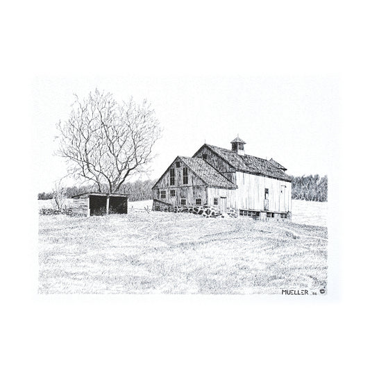 Country Rustic Barn Pen and Ink Drawing Wall Art, 8.5" x 12" Unframed, Original hand drawn artwork