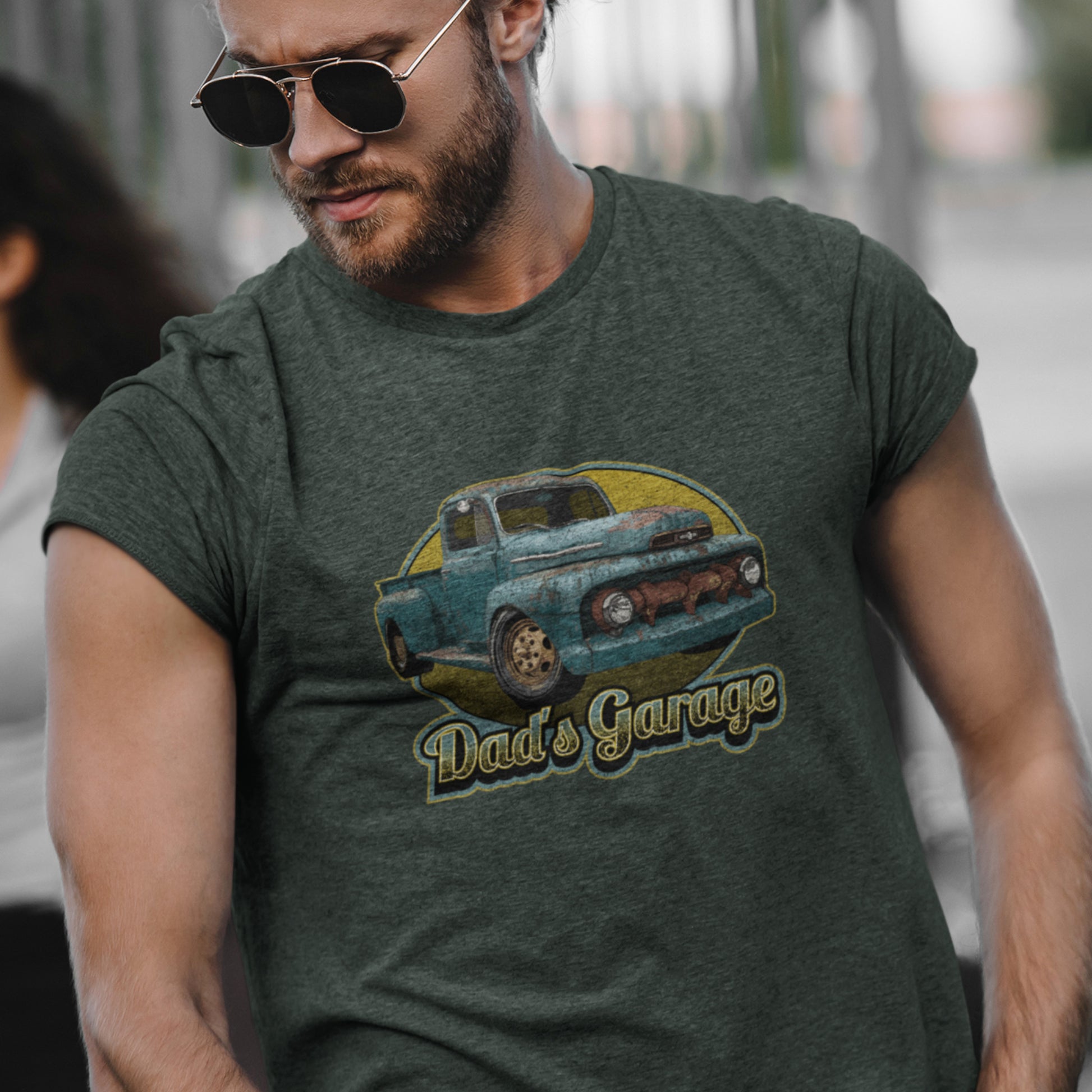 Classic Truck Shirt featuring a rusty 51 Ford truck - Dad's Garage with Vintage 1951 Ford pickup