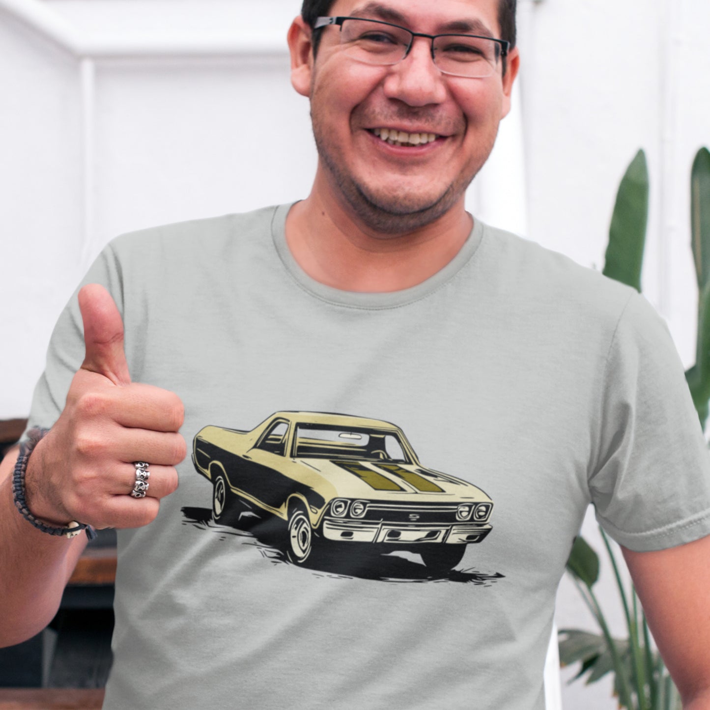 Classic car shirt featuring yellow 68 El Camino - Unisex Jersey Tee - 1968 Chevy truck