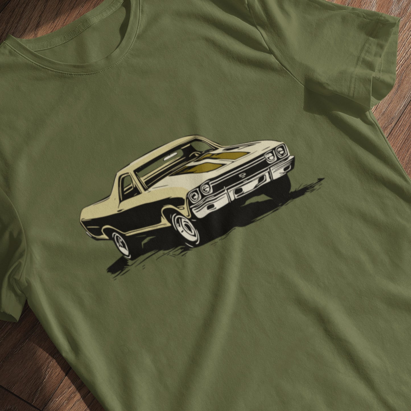 Classic car shirt featuring yellow 68 El Camino - Unisex Jersey Tee - 1968 Chevy truck