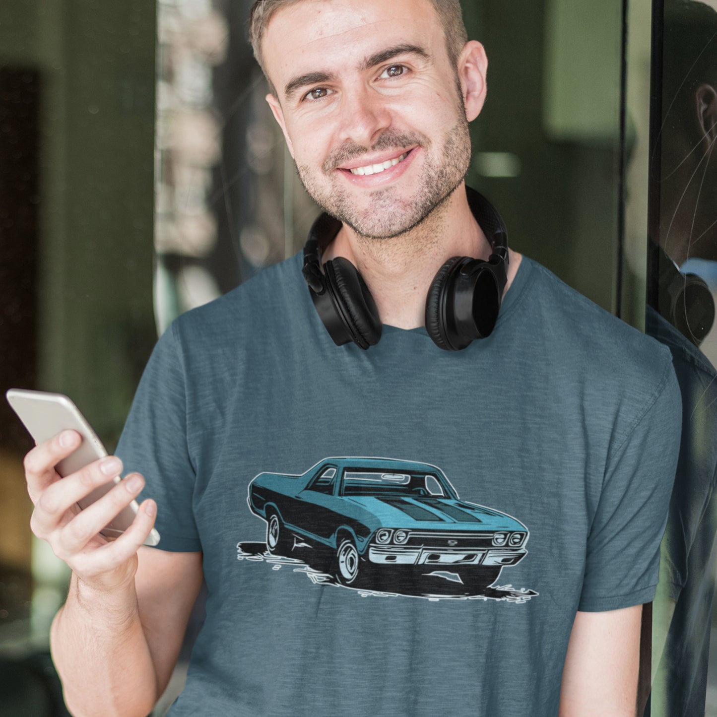 Classic car shirt featuring blue 68 El Camino - Unisex Jersey Tee - 1968 Chevy truck