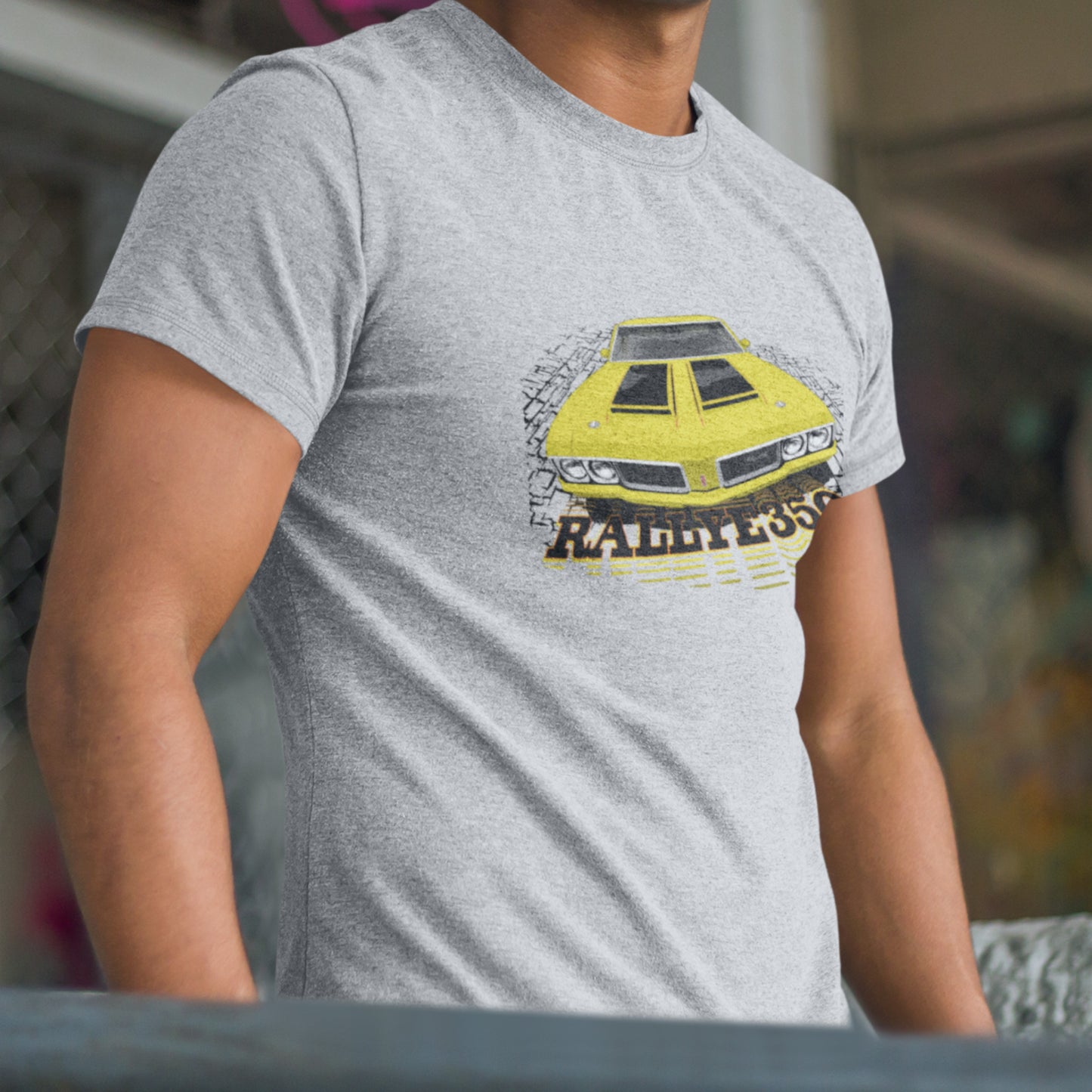 Classic car shirt featuring yellow 70 Olds Cutlass Rallye 350