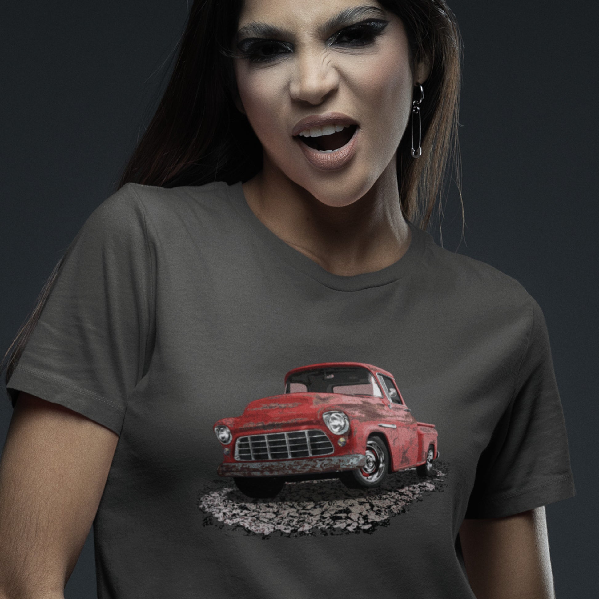 Classic truck shirt featuring rusty red 55 Chevy truck - Unisex T-shirt with rusted classic pickup