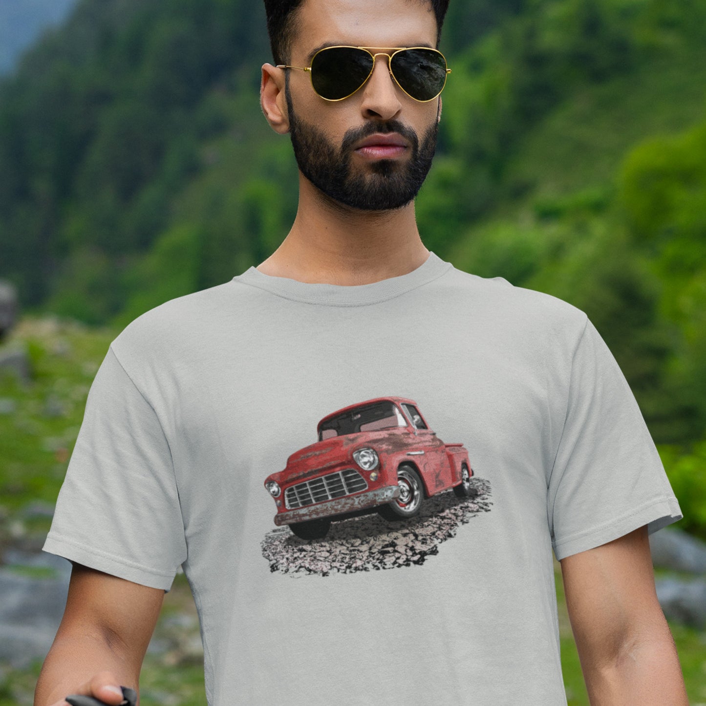 Classic truck shirt featuring rusty red 55 Chevy truck - Unisex T-shirt with rusted classic pickup