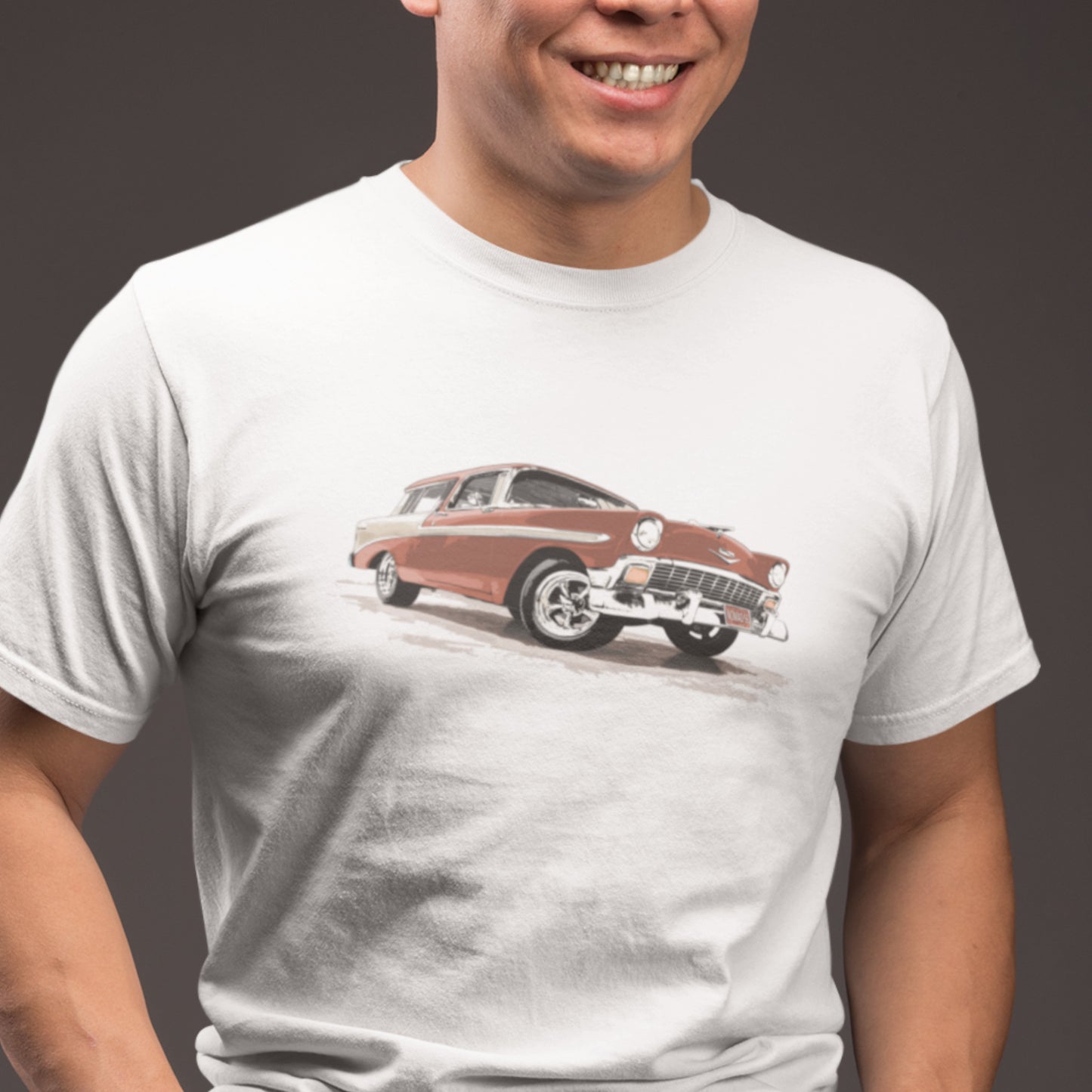 Classic Car Shirt featuring a bronze 56 Chevrolet Bel Air Nomad, 1956 Chevy on Unisex t-shirt