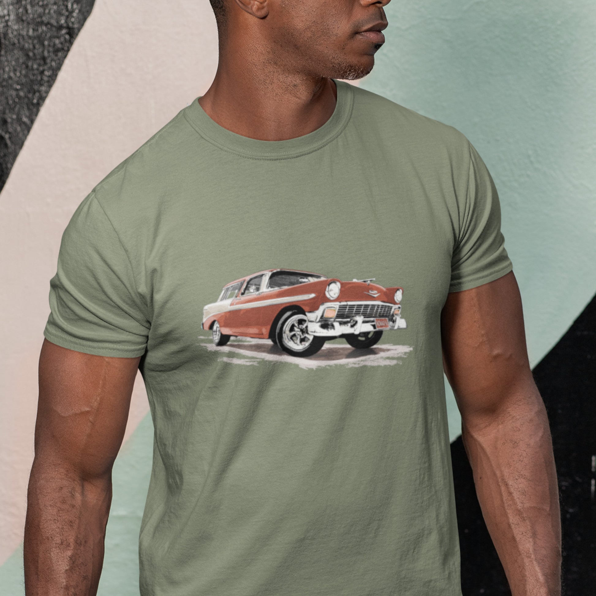 Classic Car Shirt featuring a bronze 56 Chevrolet Bel Air Nomad, 1956 Chevy on Unisex t-shirt