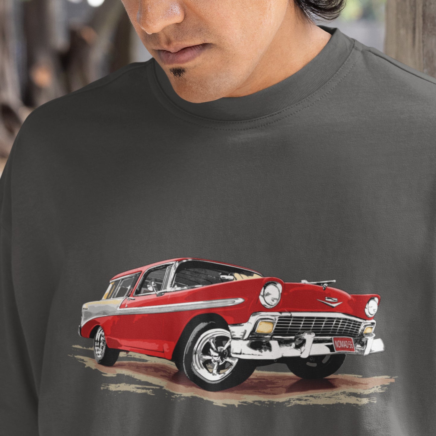 Classic Car Shirt featuring a red 56 Chevrolet Bel Air Nomad, 1956 Chevy on Unisex t-shirt