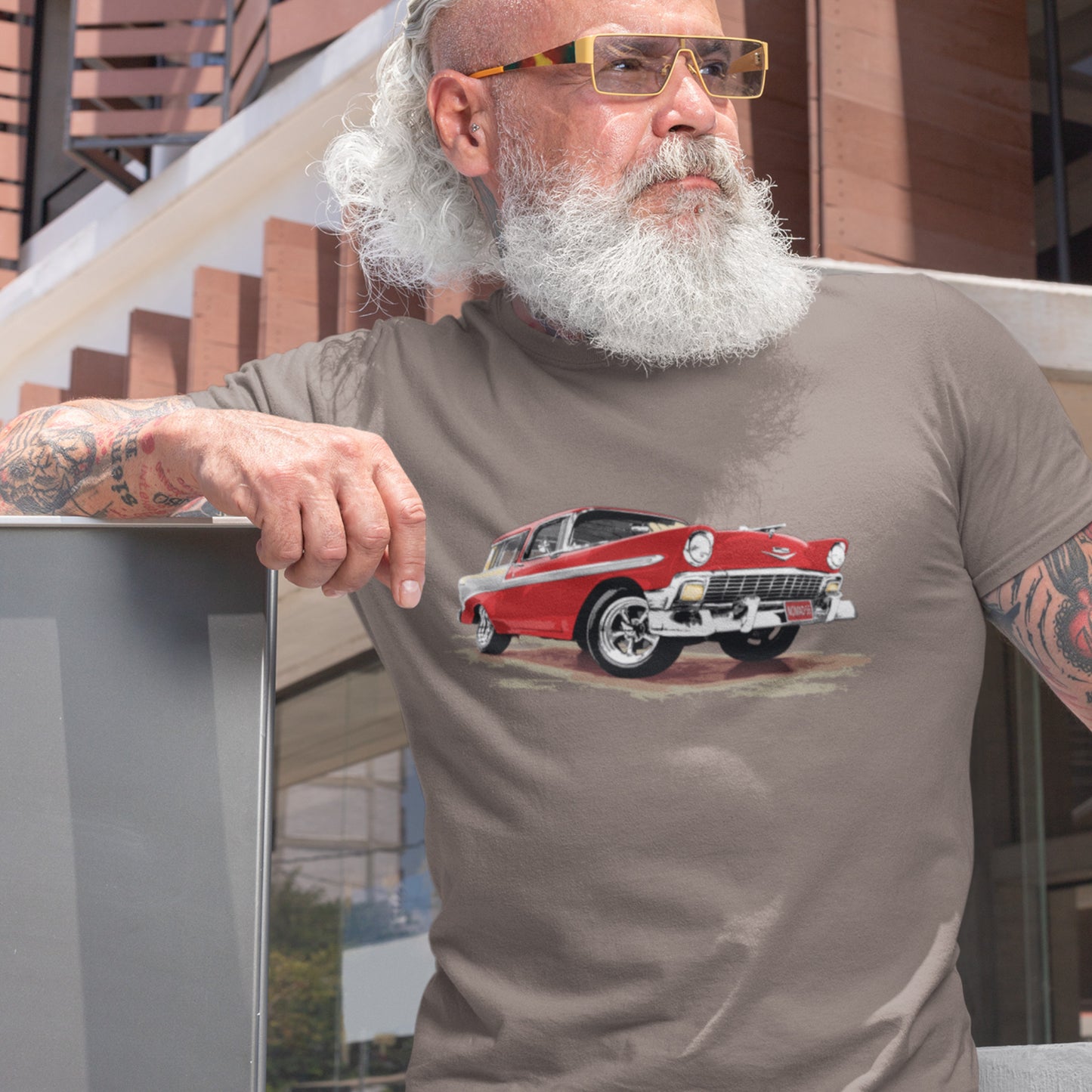 Classic Car Shirt featuring a red 56 Chevrolet Bel Air Nomad, 1956 Chevy on Unisex t-shirt