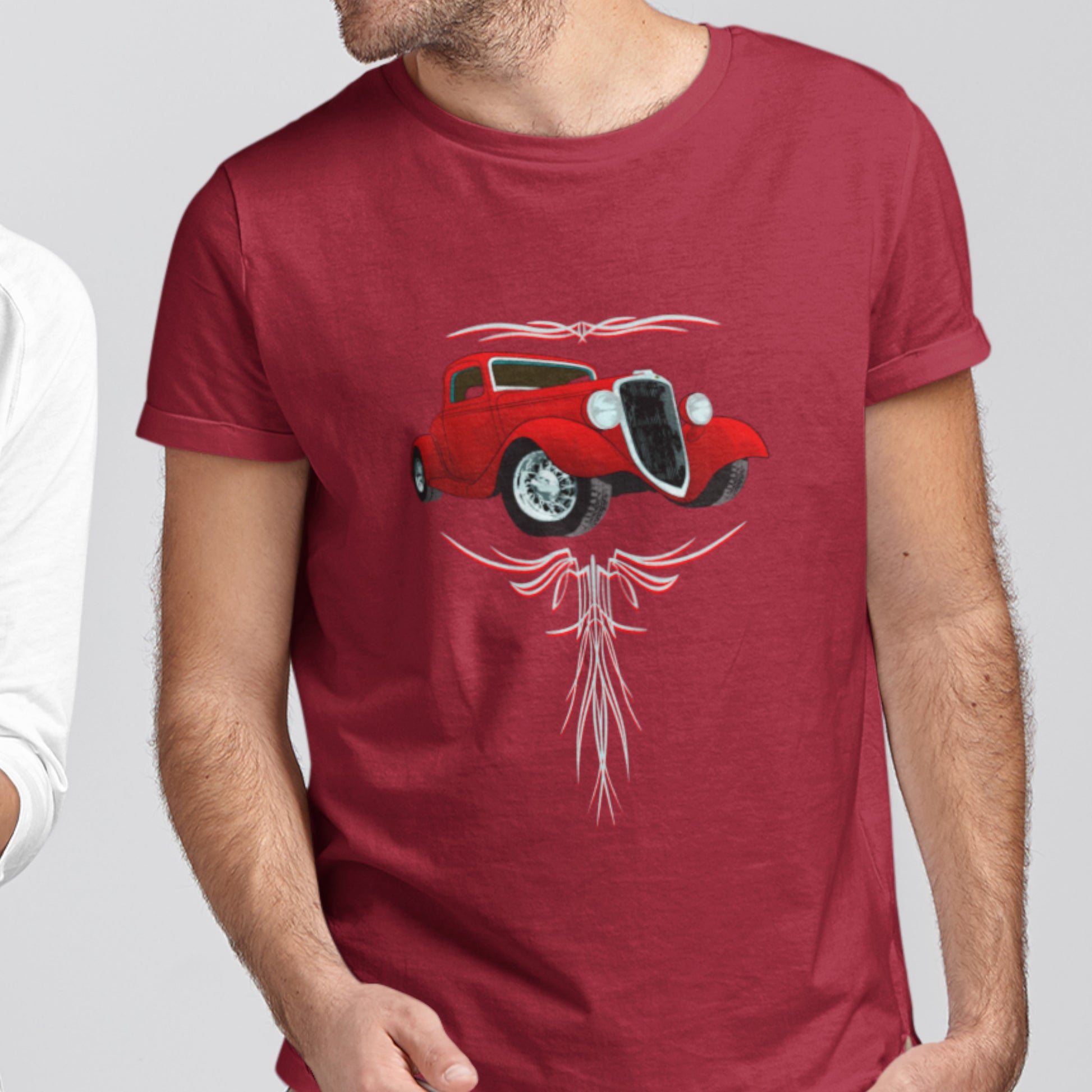 Classic car shirt featuring a Red 34 Ford Hot Rod, 30's Street Rod with Pinstripes