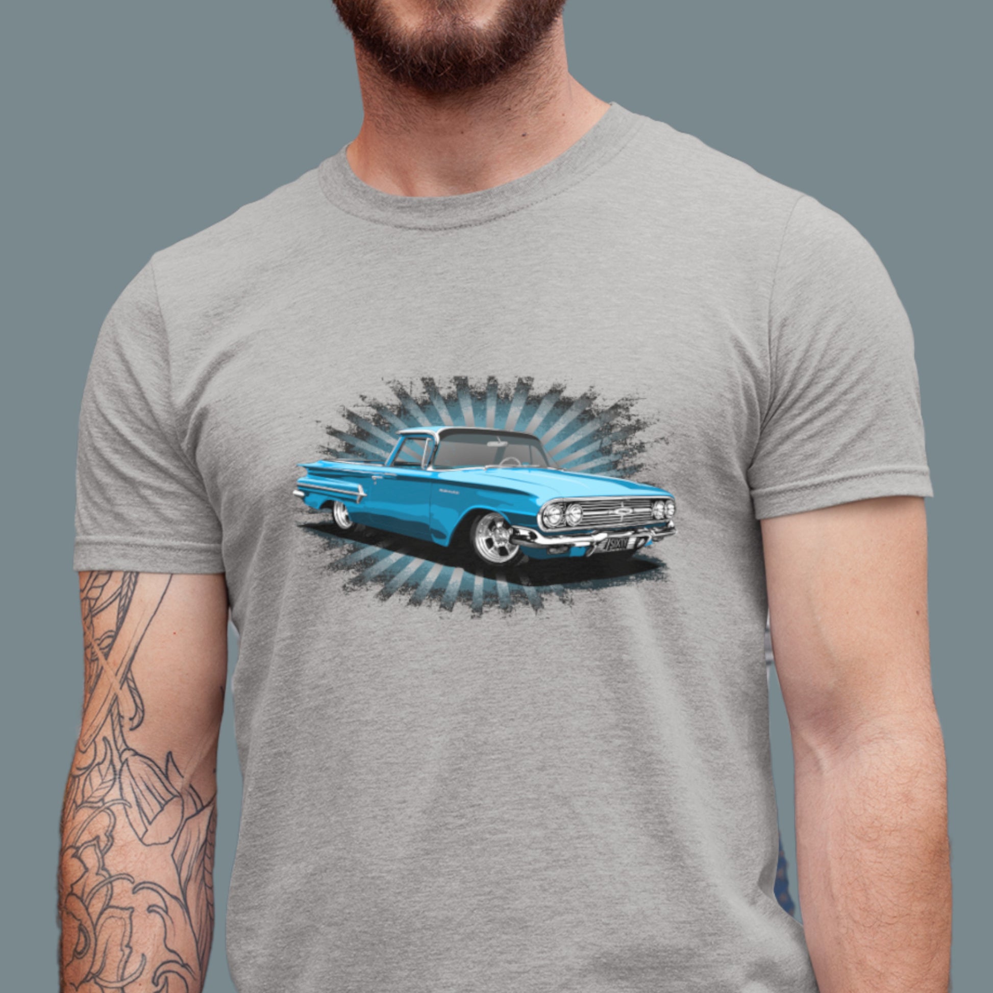 Classic truck shirt featuring Blue 1960 Chevy El Camino - Unisex Jersey Tee with 60 Chevrolet Truck