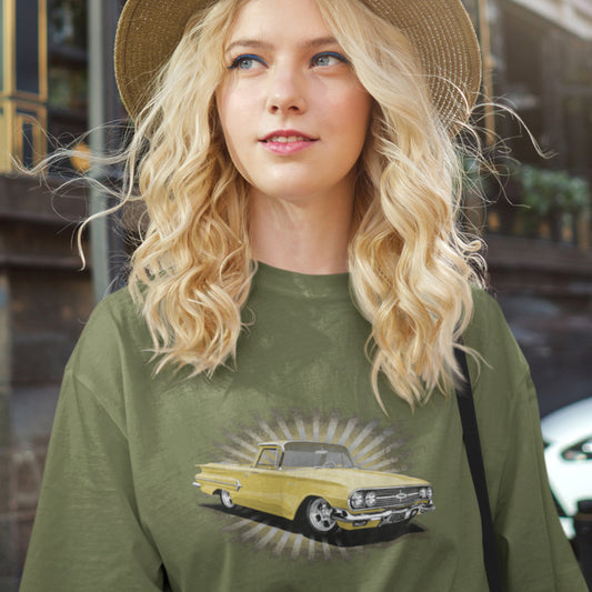 Classic truck shirt featuring Yellow 1960 Chevy El Camino - Unisex Jersey Tee with 60 Chevrolet Truck