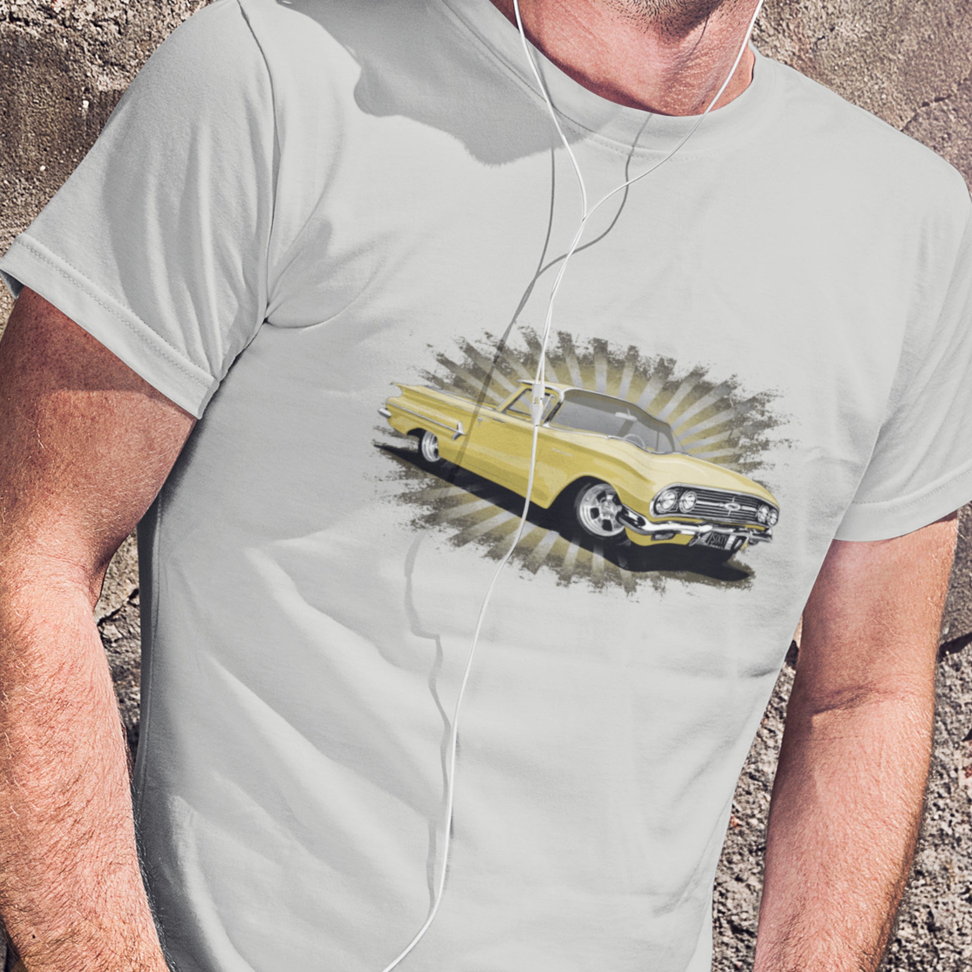 Classic truck shirt featuring Yellow 1960 Chevy El Camino - Unisex Jersey Tee with 60 Chevrolet Truck