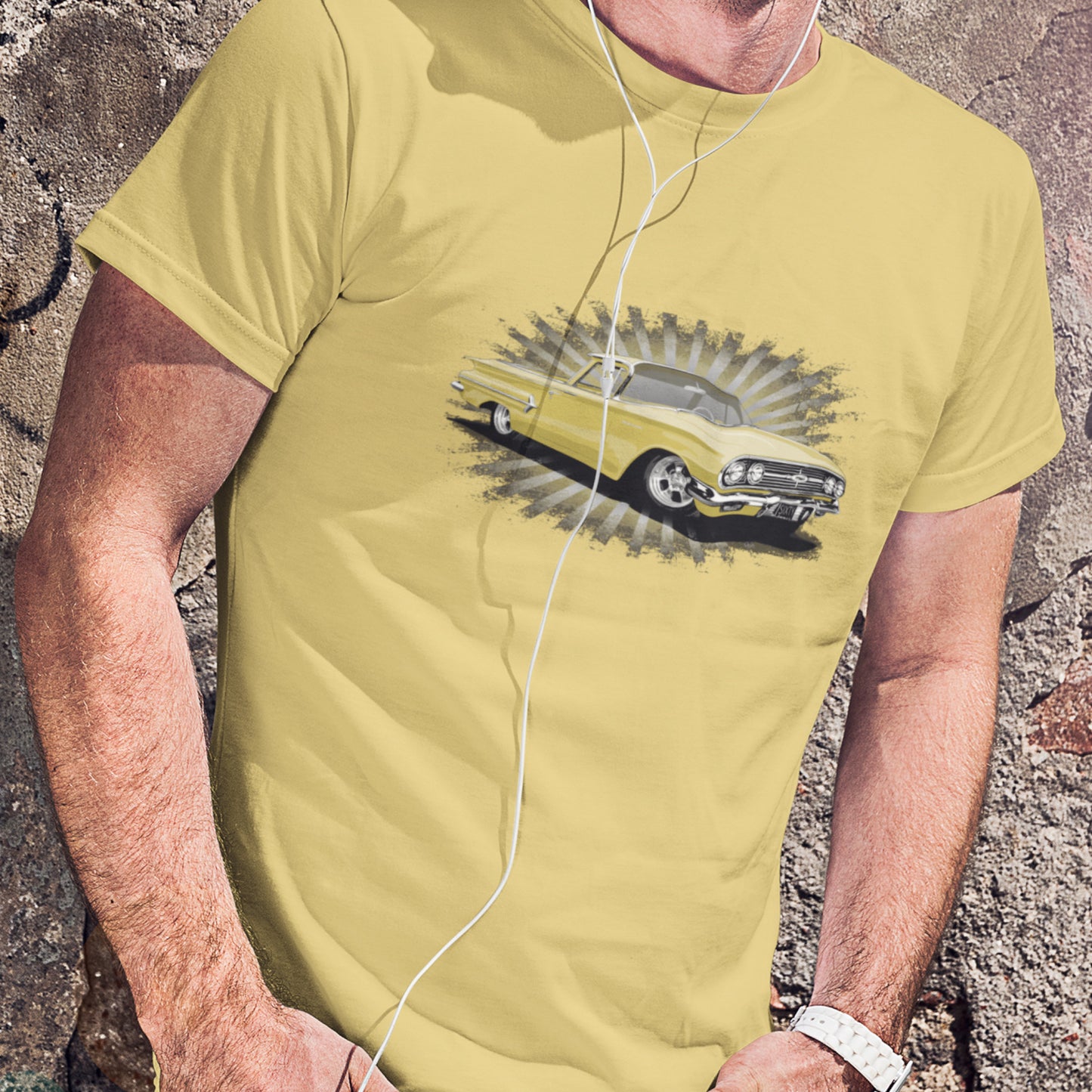 Classic truck shirt featuring Yellow 1960 Chevy El Camino - Unisex Jersey Tee with 60 Chevrolet Truck