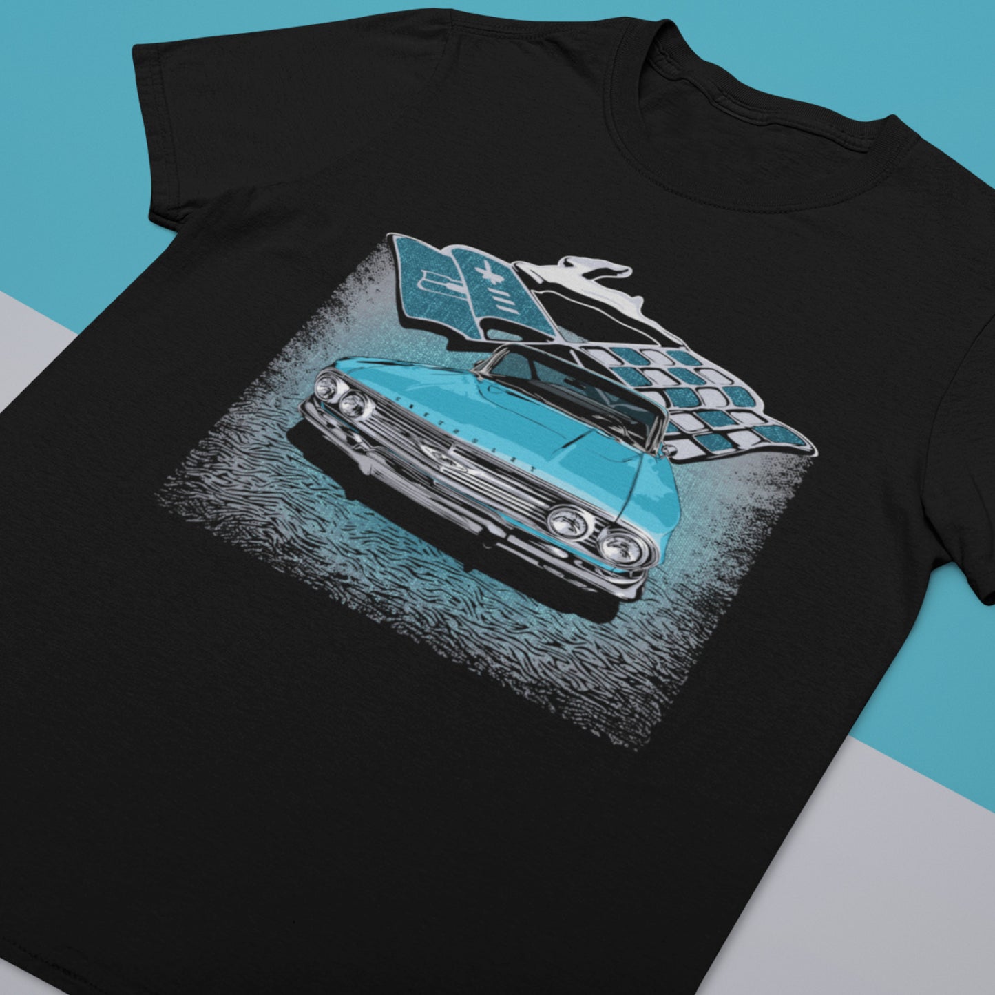 Classic car shirt featuring Blue 1960 Chevy Impala - Unisex Jersey Tee - 60 Chevrolet Impala SS