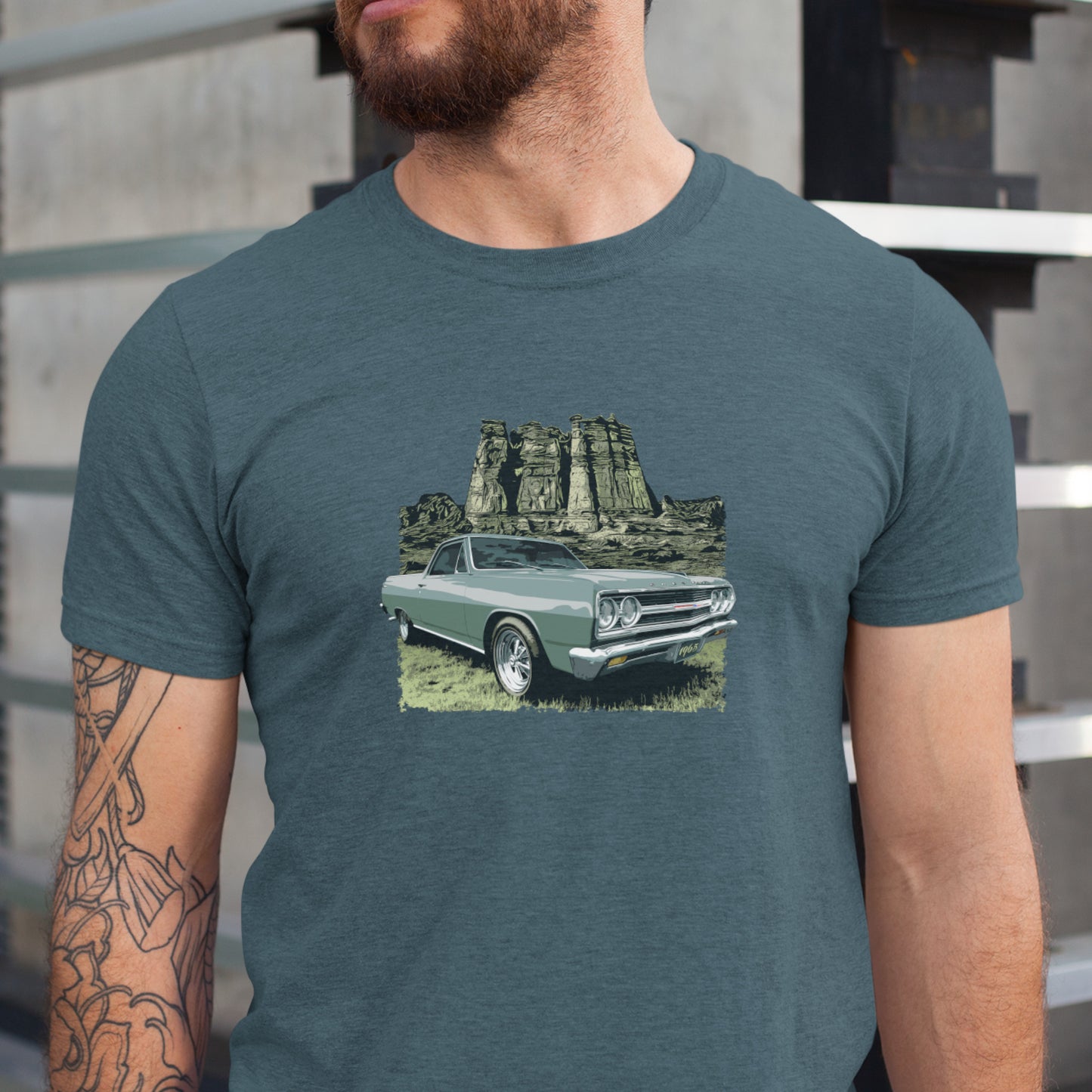 Classic car shirt featuring 65 El Camino - Unisex T-shirt - Mosport Green 1965 Chevy truck