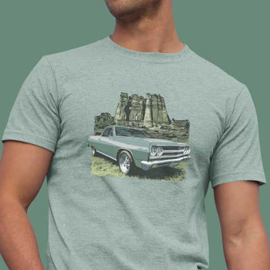 Classic car shirt featuring 65 El Camino - Unisex T-shirt - Mosport Green 1965 Chevy truck