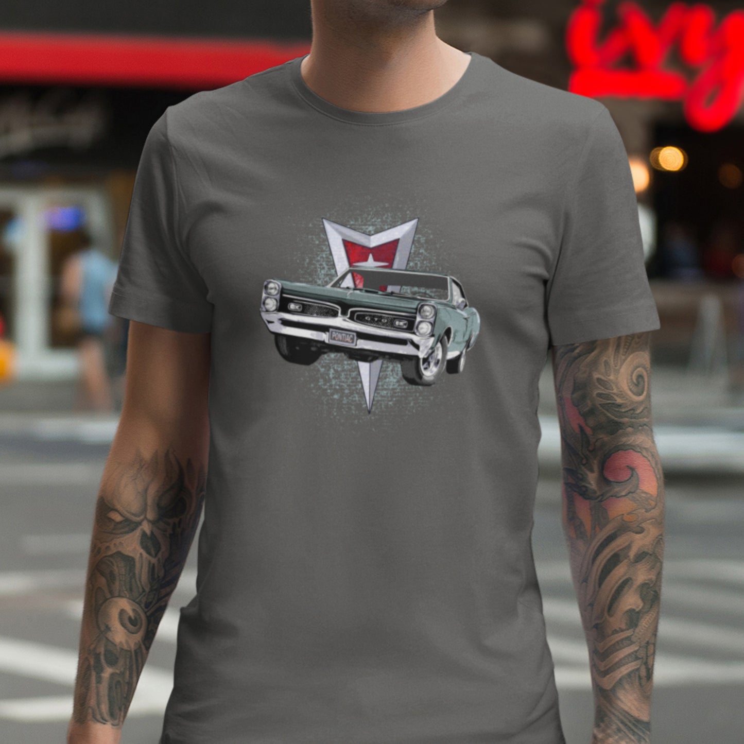 Classic car shirt featuring green 67 Pontiac GTO - Unisex T-shirt - 1967 muscle car