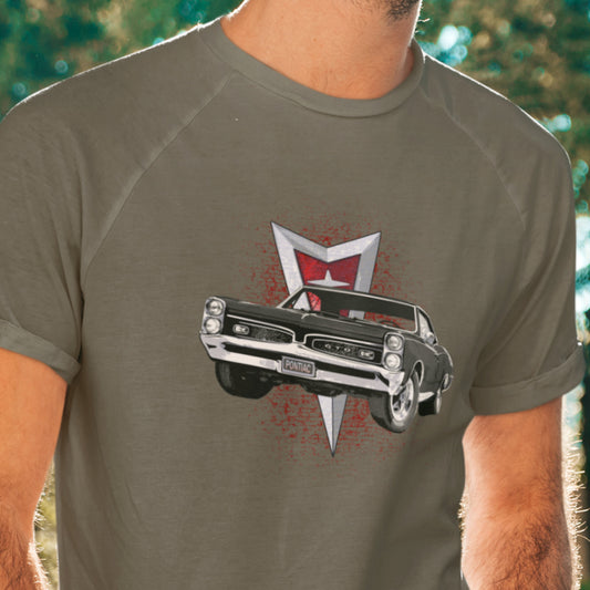 Classic car shirt featuring black 1967 GTO - Unisex T-shirt - 67 Pontiac muscle car