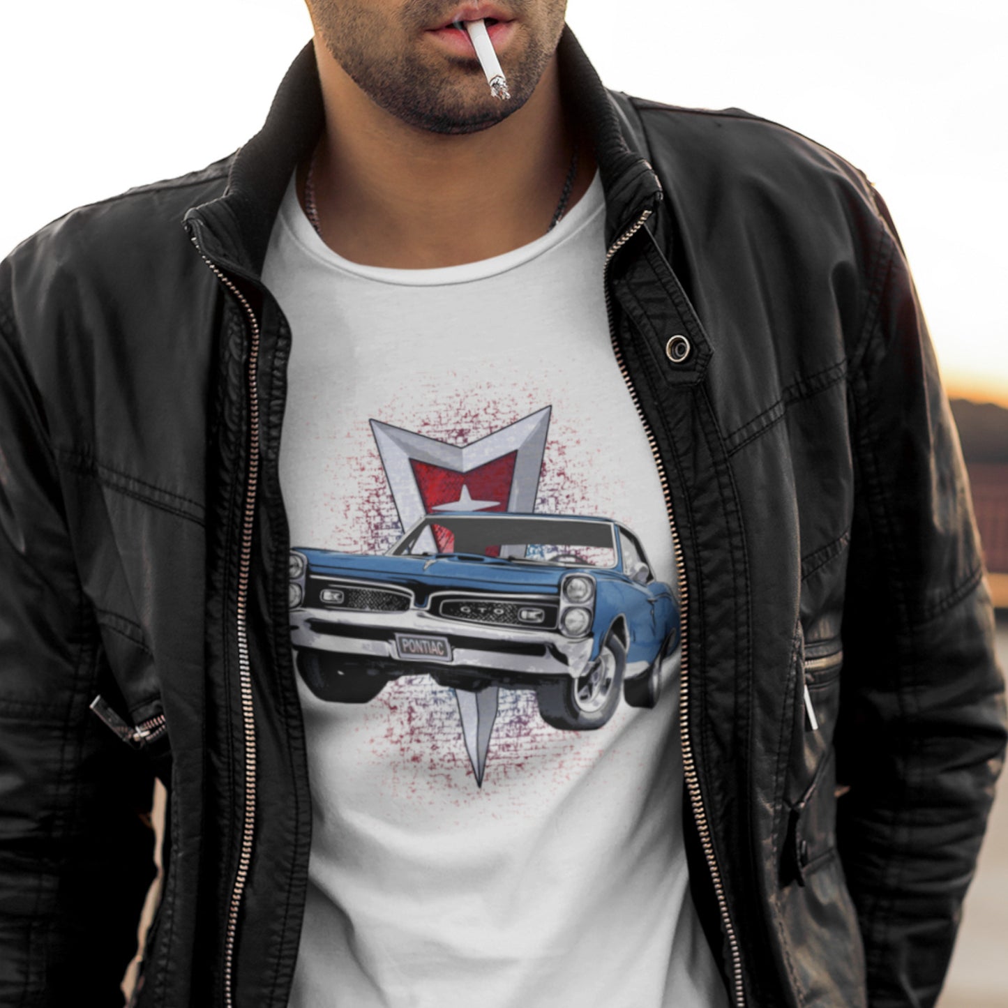 Classic car shirt featuring a blue 1967 Pontiac GTO - Unisex T-shirt - 60's muscle car