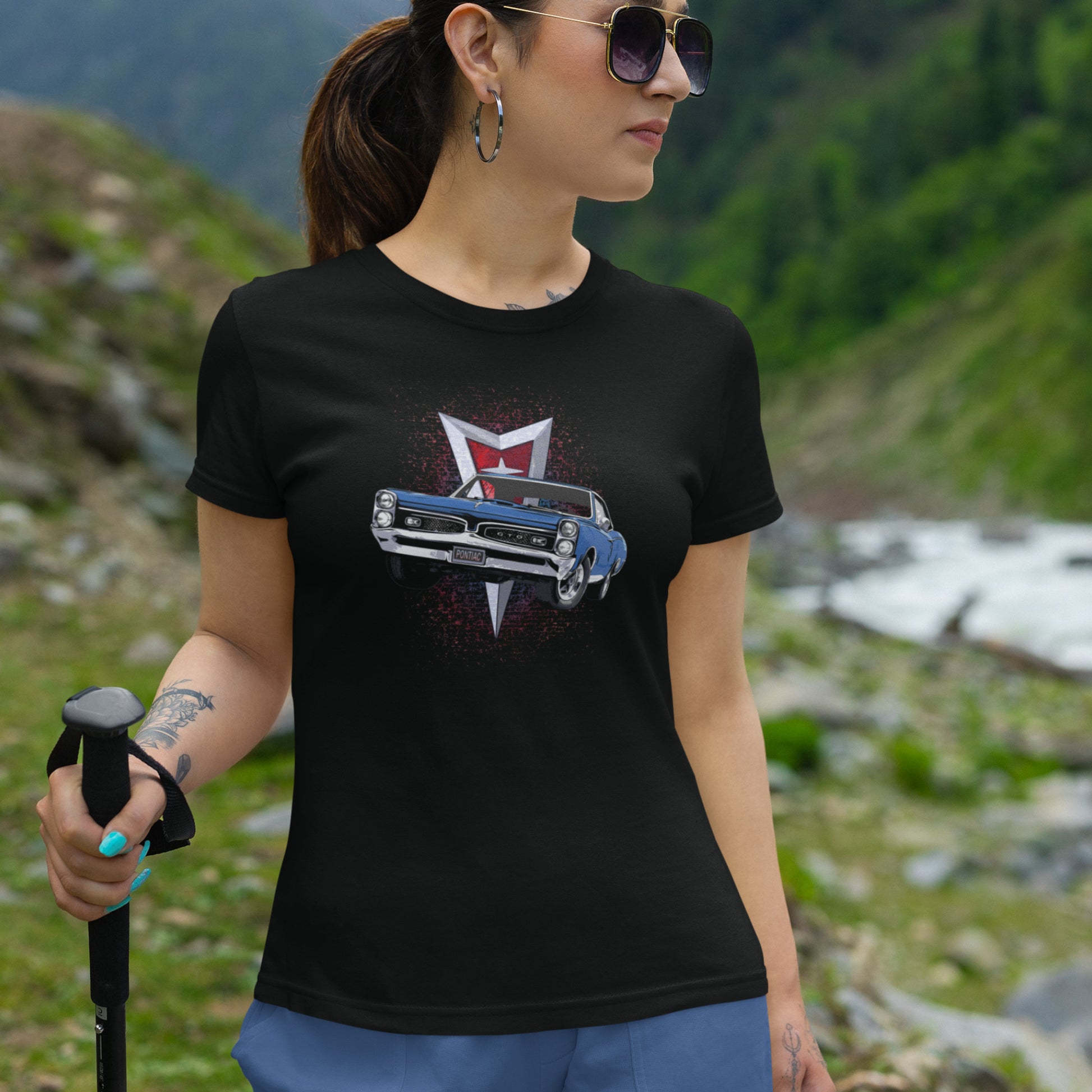 Classic car shirt featuring a blue 1967 Pontiac GTO - Unisex T-shirt - 60's muscle car