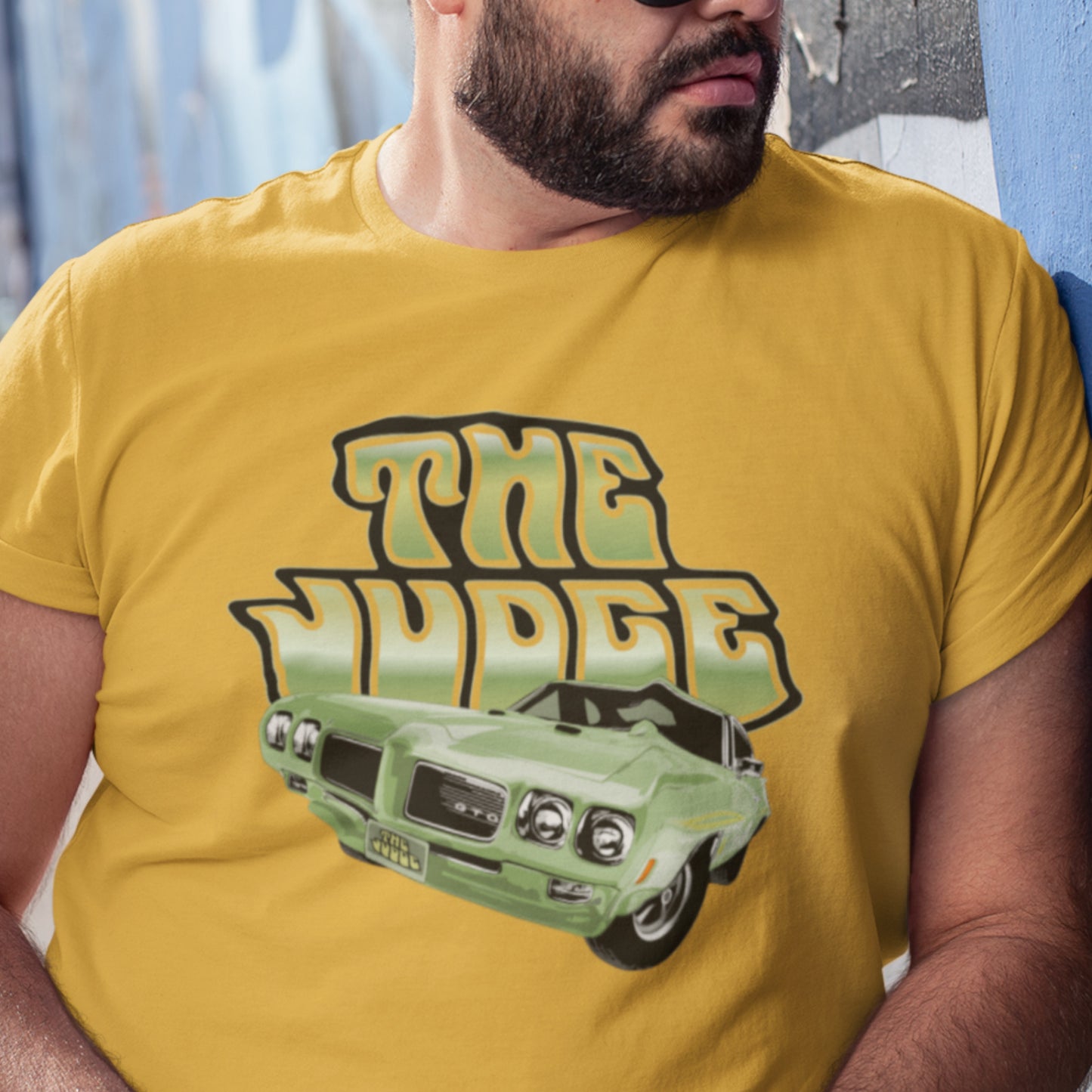 Classic car shirt featuring green 1970 Pontiac GTO Judge - Unisex T-shirt