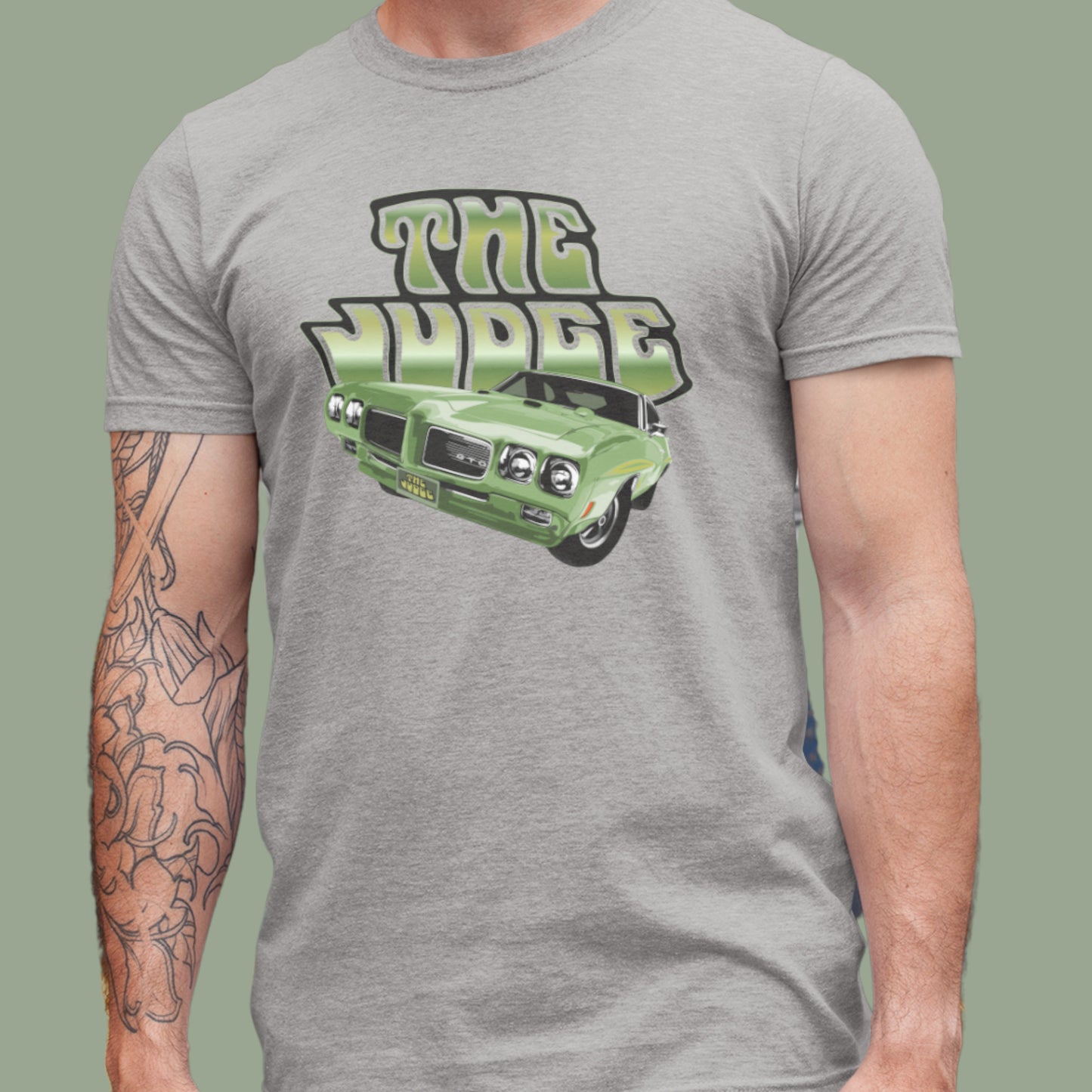 Classic car shirt featuring green 1970 Pontiac GTO Judge - Unisex T-shirt - 70 muscle car