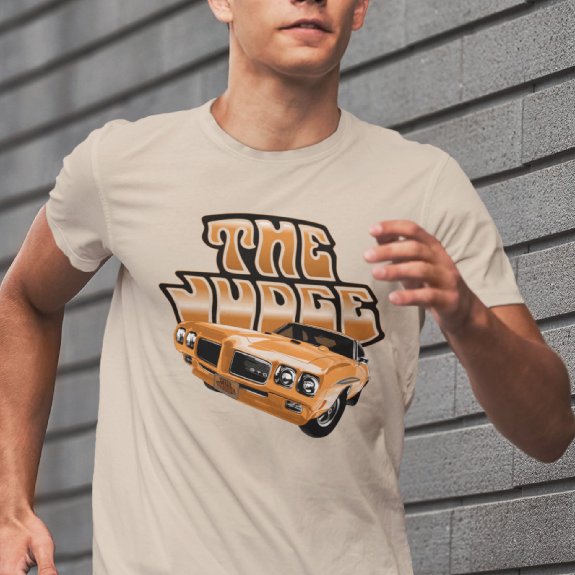 Classic car shirt featuring orange 70 Pontiac GTO Judge - Unisex T-shirt - 1970 muscle car