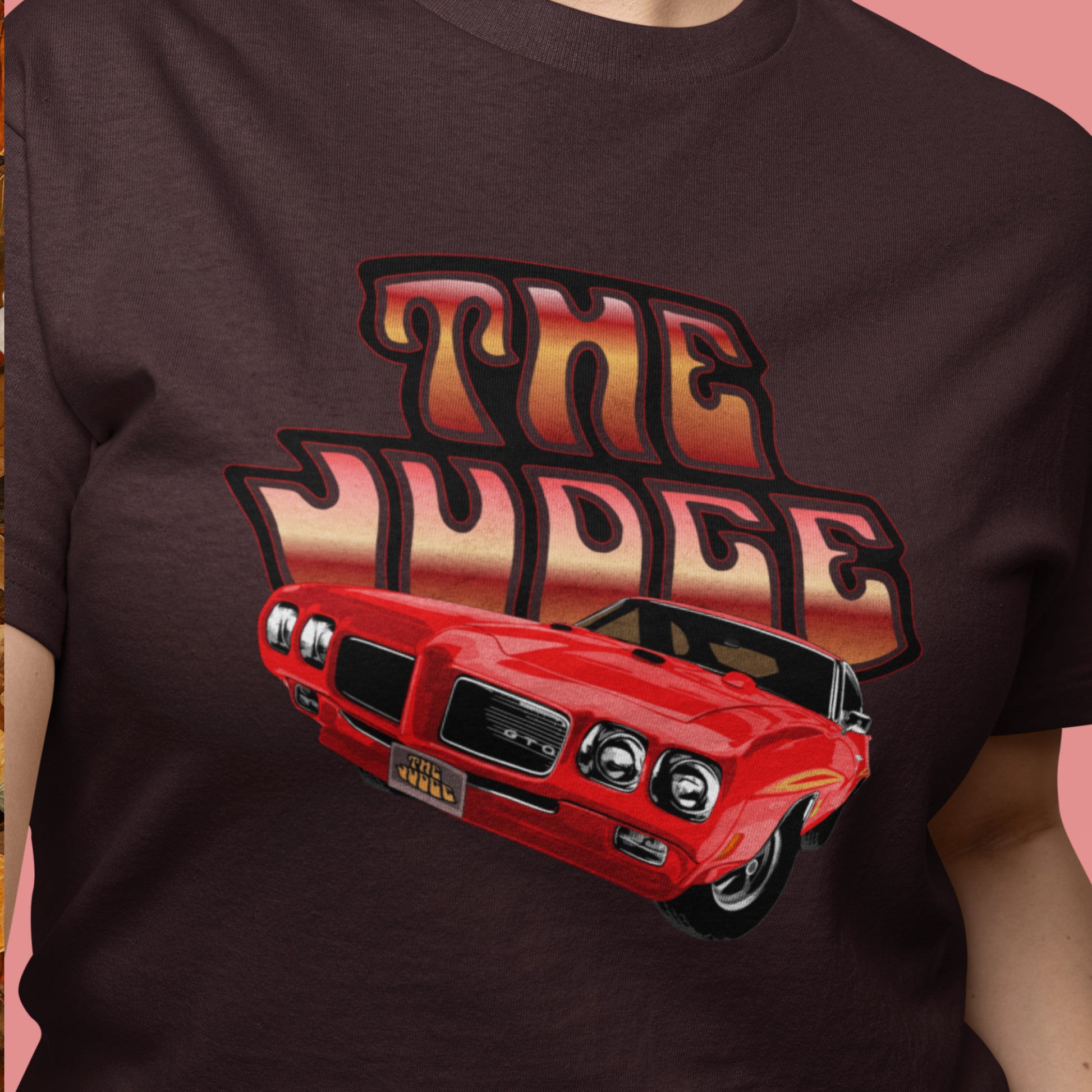 Classic car shirt featuring red 1970 Pontiac GTO Judge - Unisex T-shirt - 70 muscle car