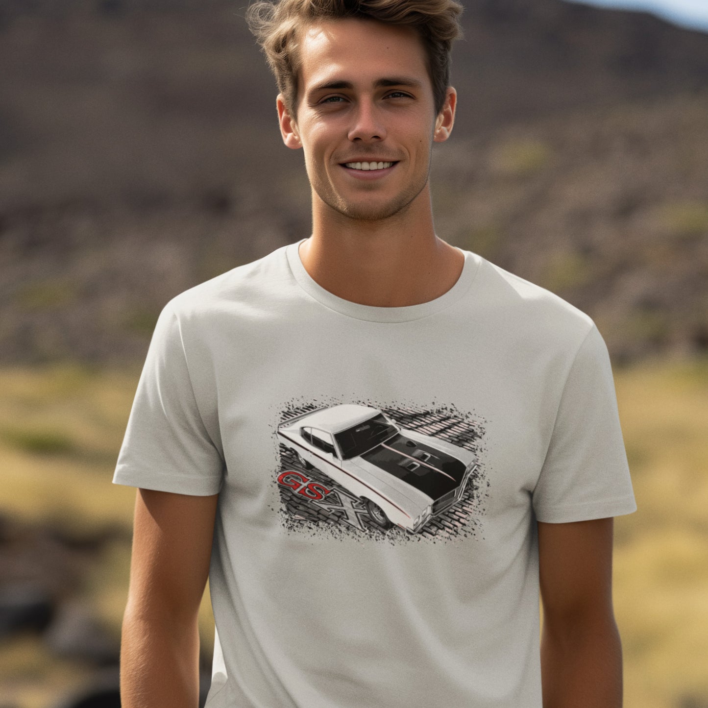 Muscle Car Unisex Shirt featuring a White 70 Buick GSX, 1970 American Muscle