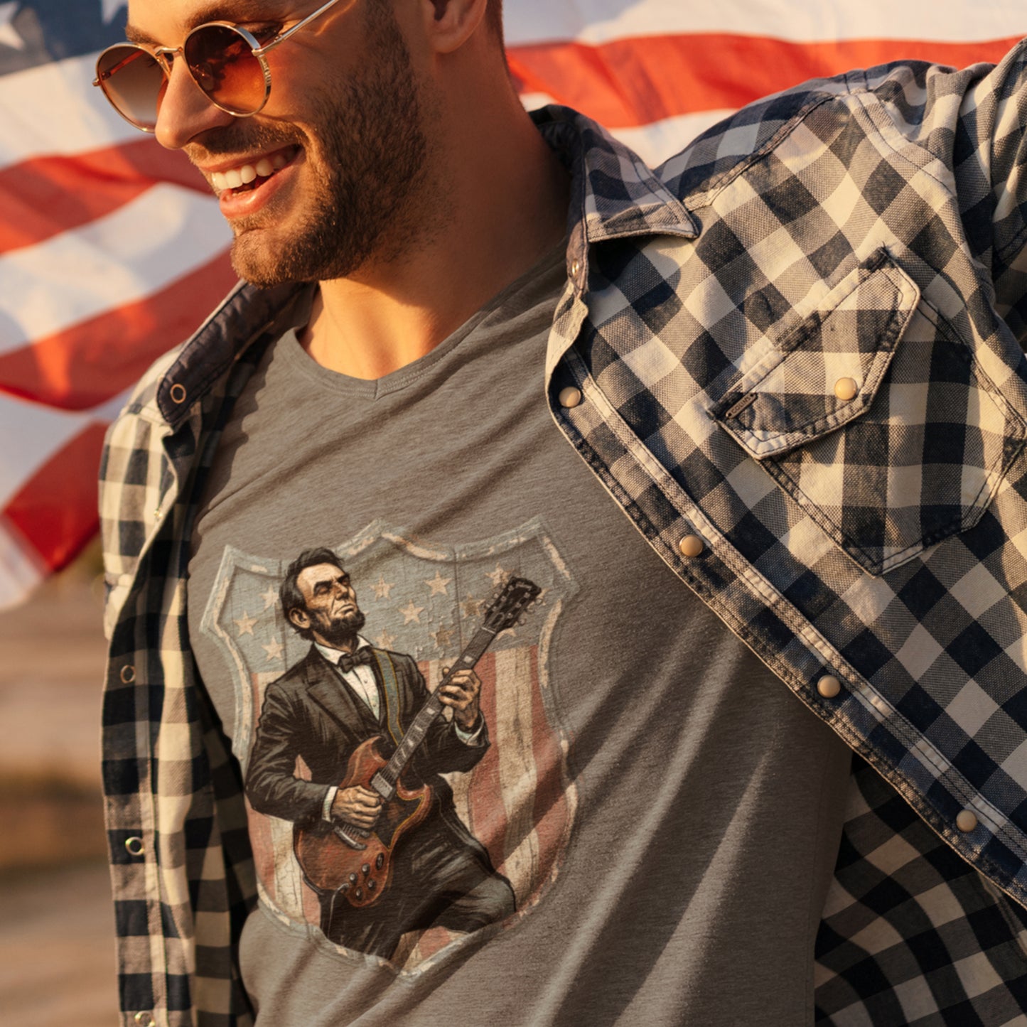 Abe Lincoln with Guitar Unisex classic tee | July 4th America 250