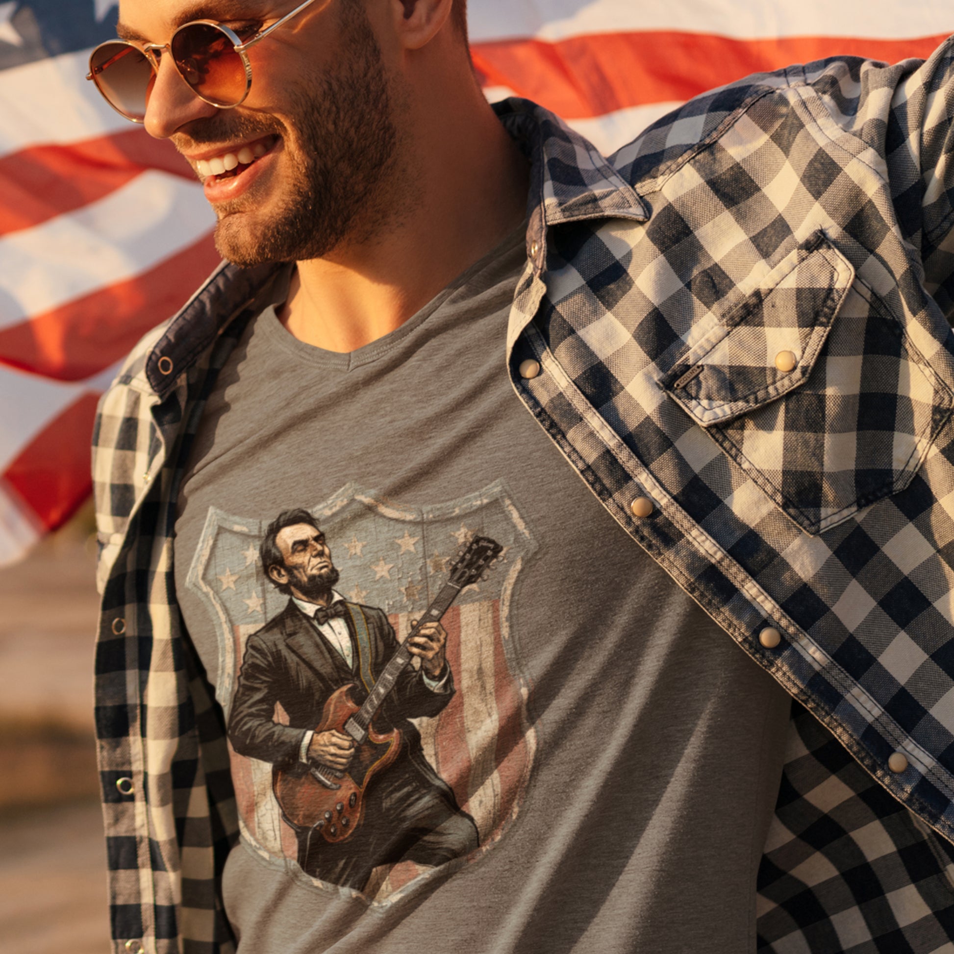 Abe Lincoln with Guitar Unisex classic tee | July 4th America 250