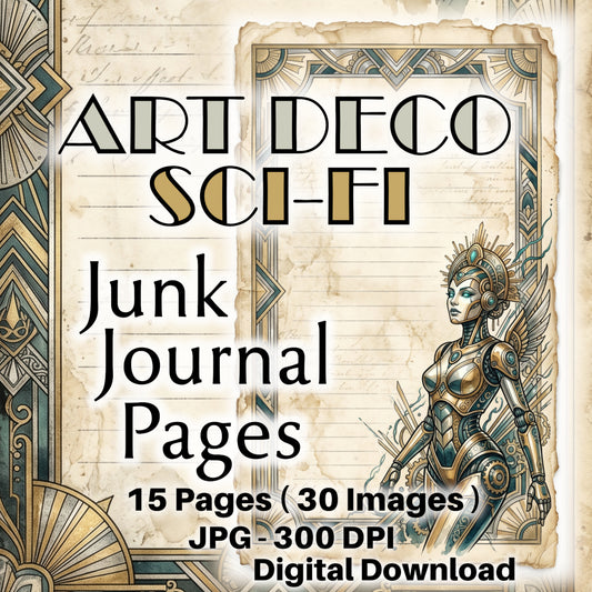 Art Deco Sci-Fi Junk Journal Pages, Retro-Futurism Printable Collection, Digital Download