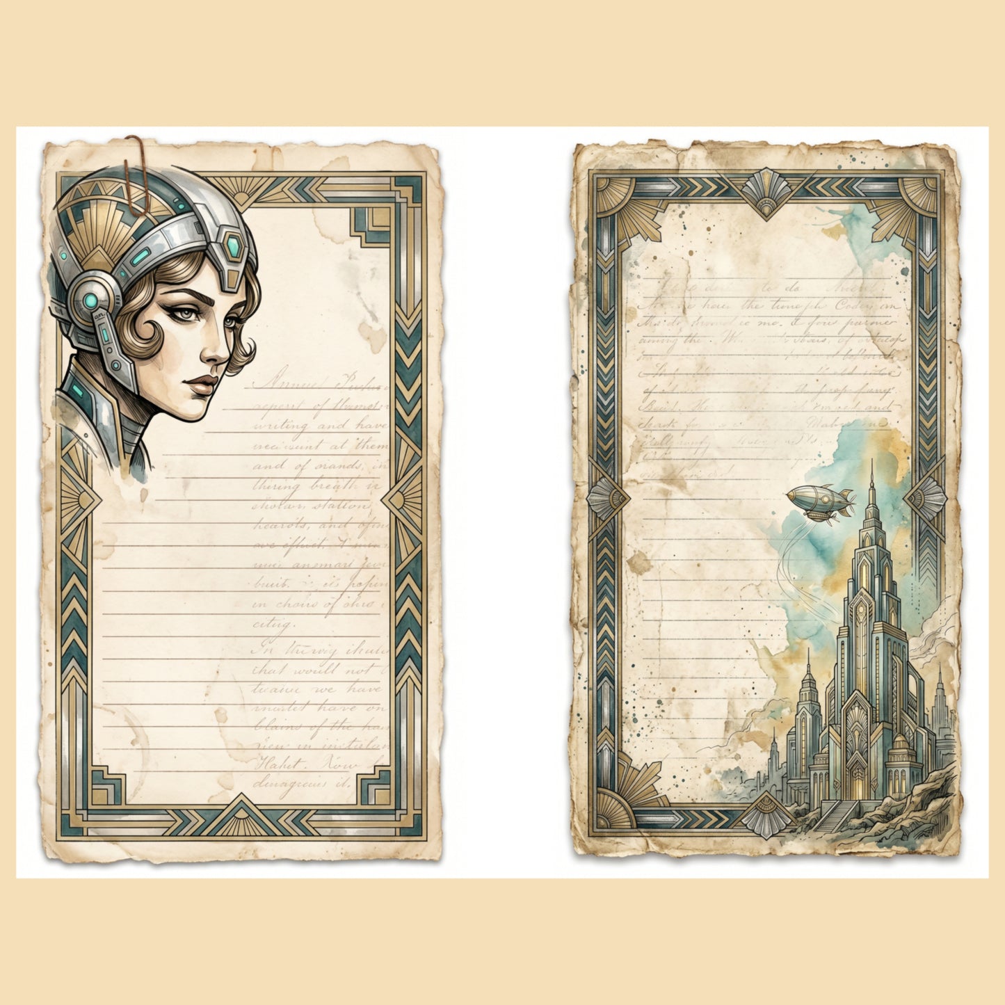 Art Deco Sci-Fi Junk Journal Pages, Retro-Futurism Printable Collection, Digital Download