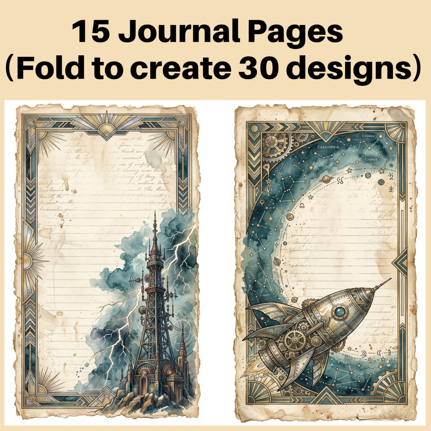 Art Deco Sci-Fi Junk Journal Pages, Retro-Futurism Printable Collection, Digital Download