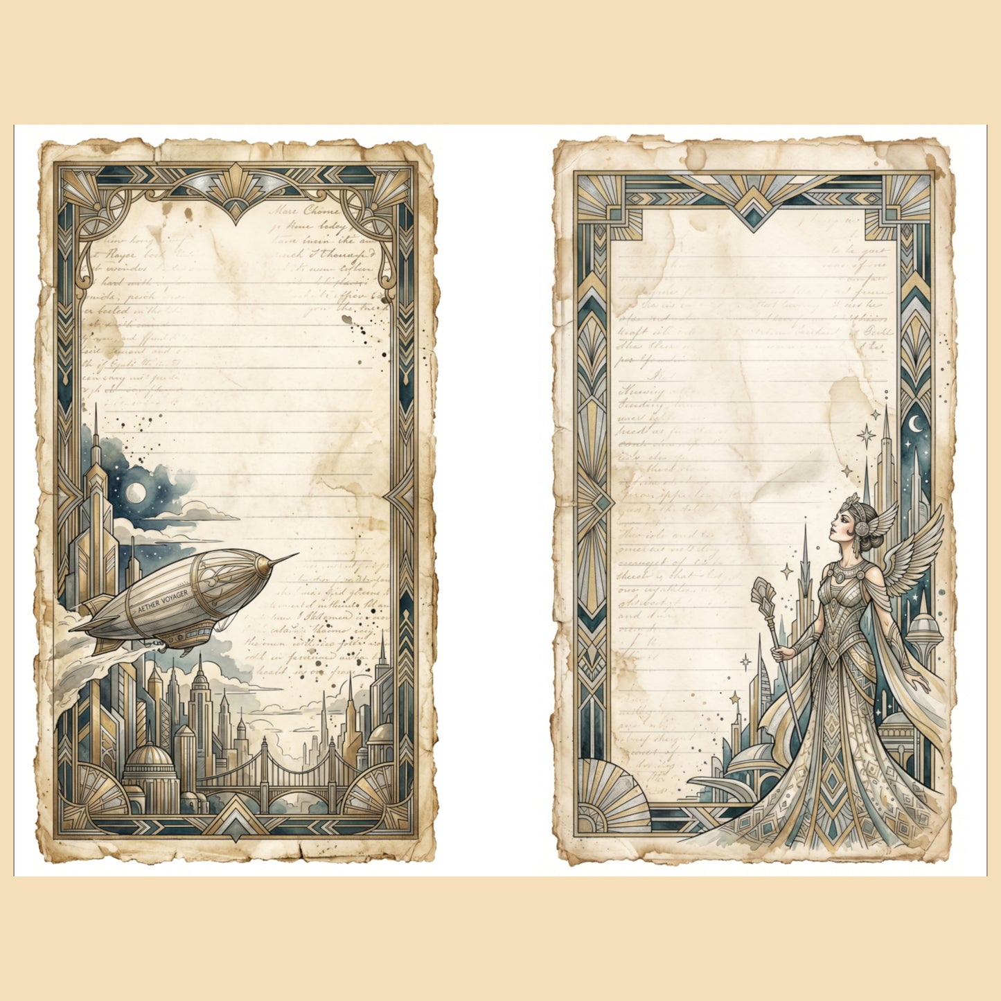 Art Deco Sci-Fi Junk Journal Pages, Retro-Futurism Printable Collection, Digital Download