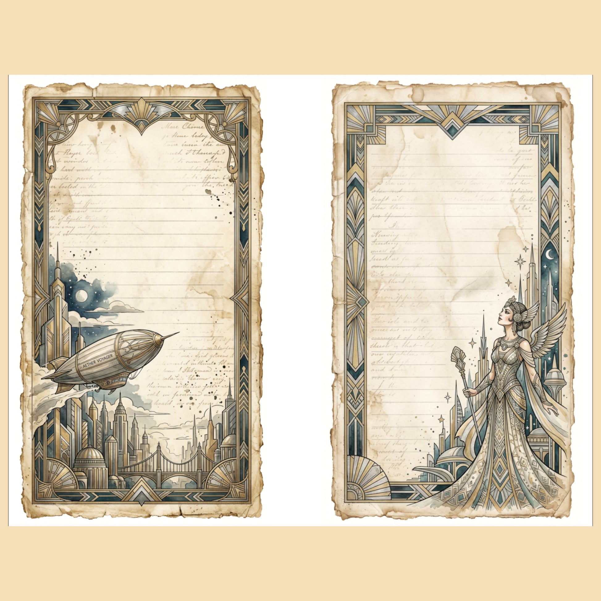 Art Deco Sci-Fi Junk Journal Pages, Retro-Futurism Printable Collection, Digital Download