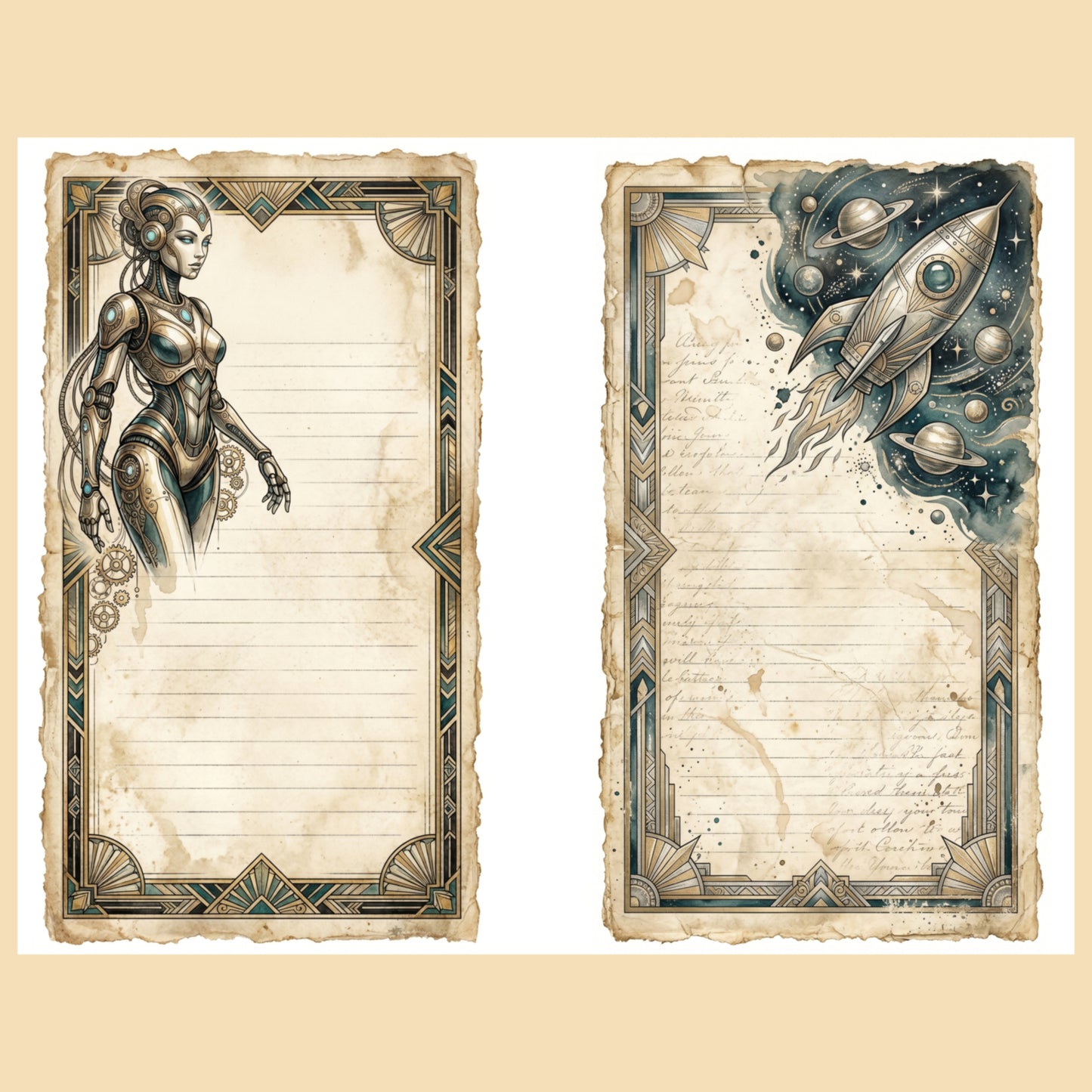 Art Deco Sci-Fi Junk Journal Pages, Retro-Futurism Printable Collection, Digital Download