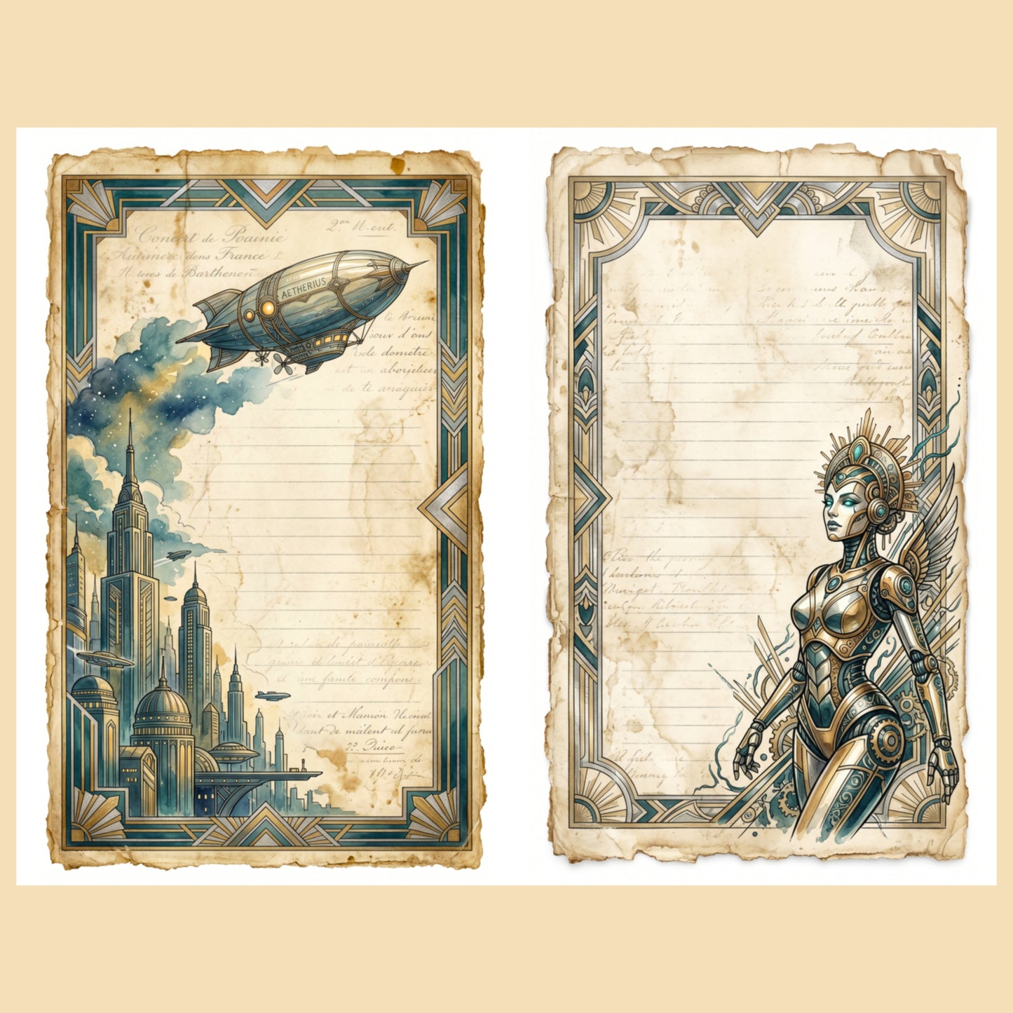 Art Deco Sci-Fi Junk Journal Pages, Retro-Futurism Printable Collection, Digital Download