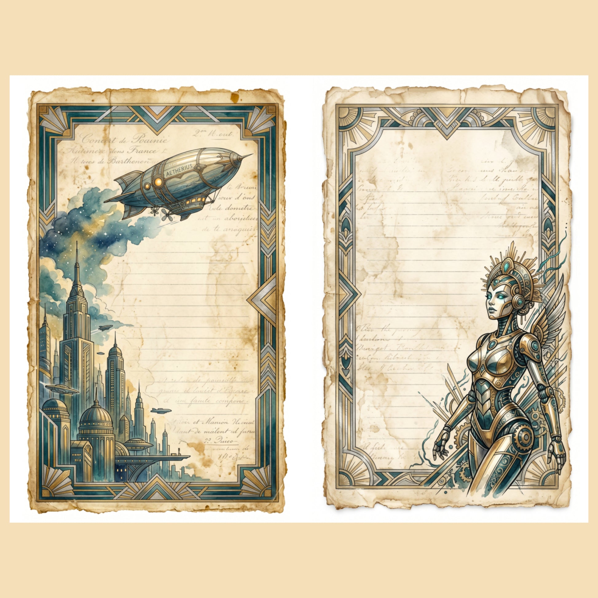 Art Deco Sci-Fi Junk Journal Pages, Retro-Futurism Printable Collection, Digital Download