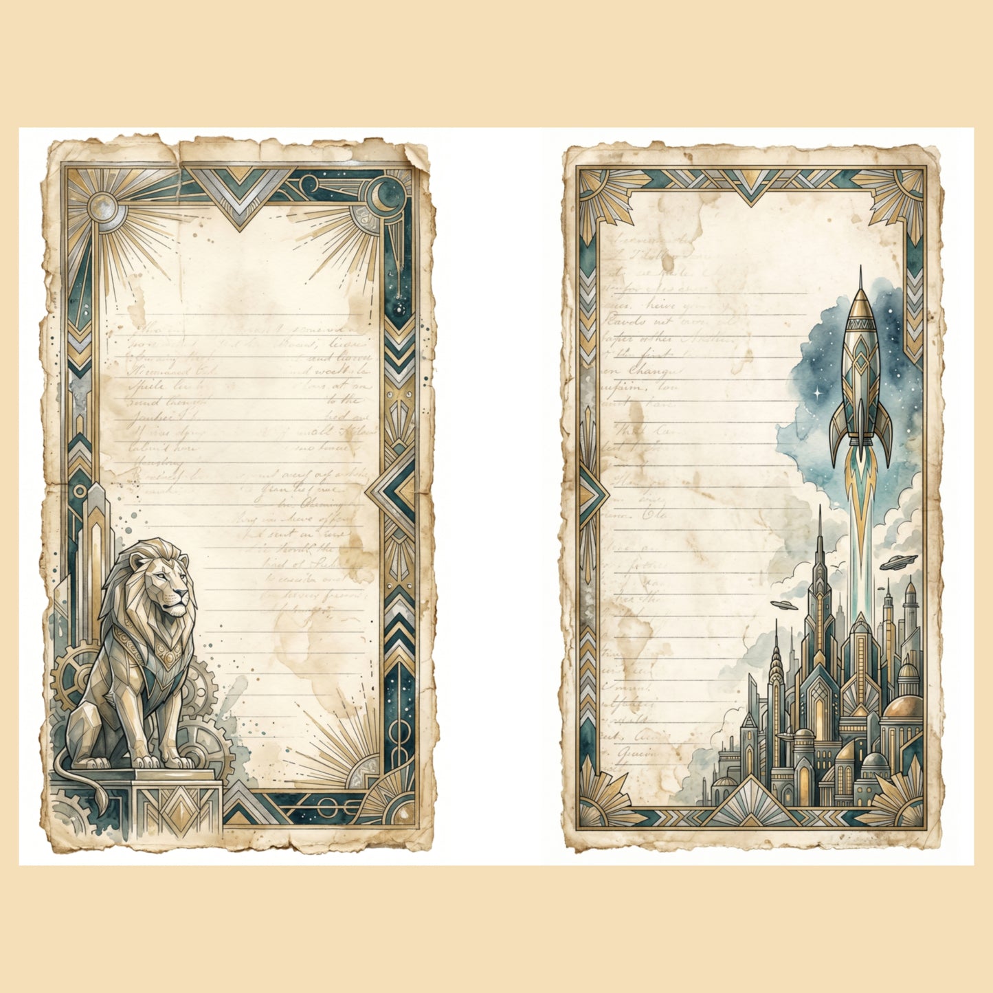 Art Deco Sci-Fi Junk Journal Pages, Retro-Futurism Printable Collection, Digital Download